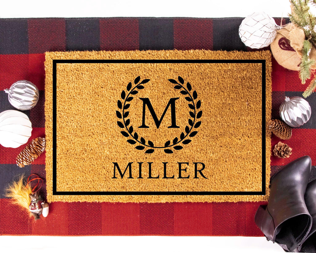 Custom Monogram Welcome Mat - Personalized Front Porch Outdoor Home Coir Floor
