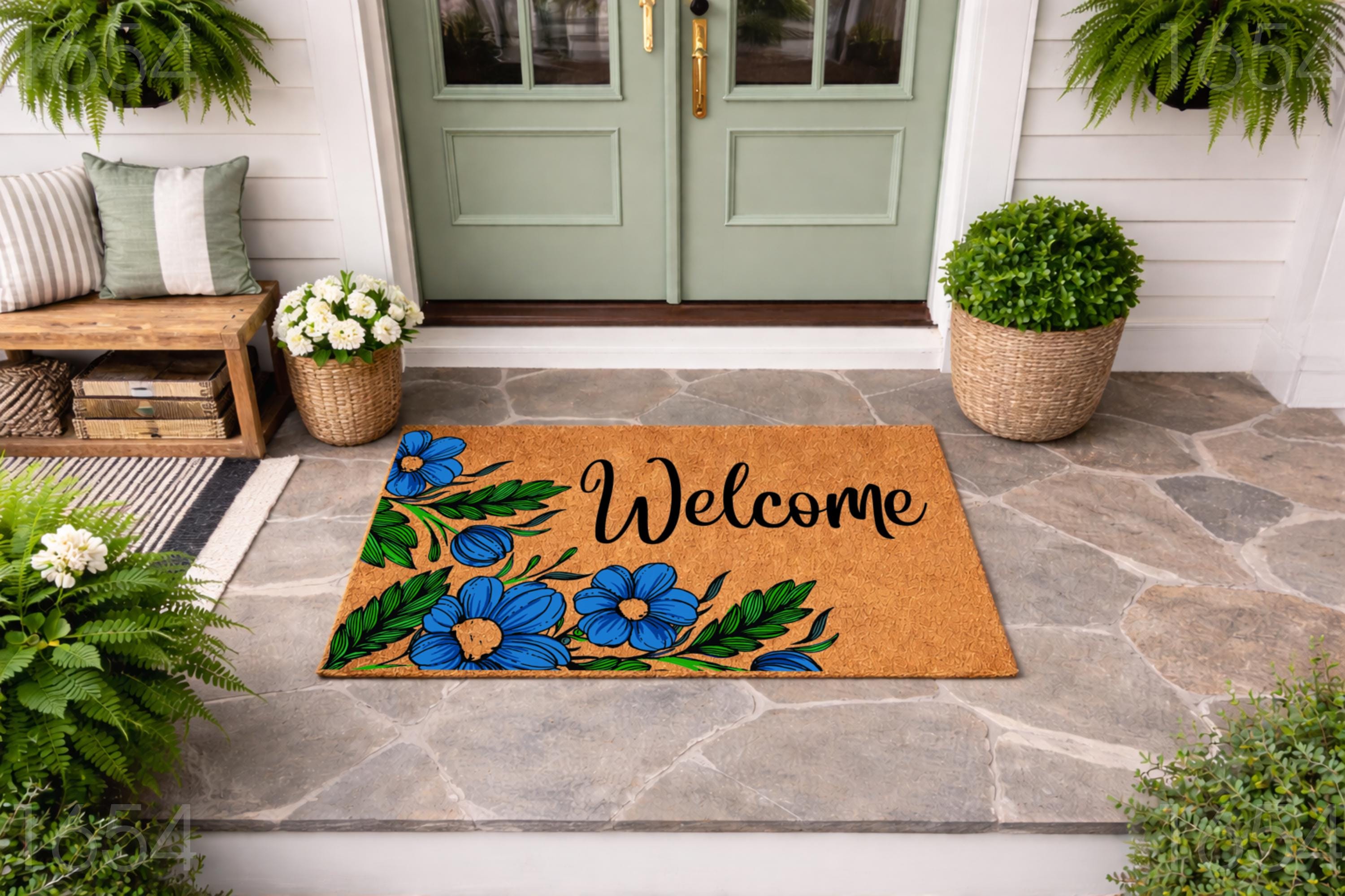 Welcome Floral Flowers Front Porch Doormat, Housewarming And New Home Gift