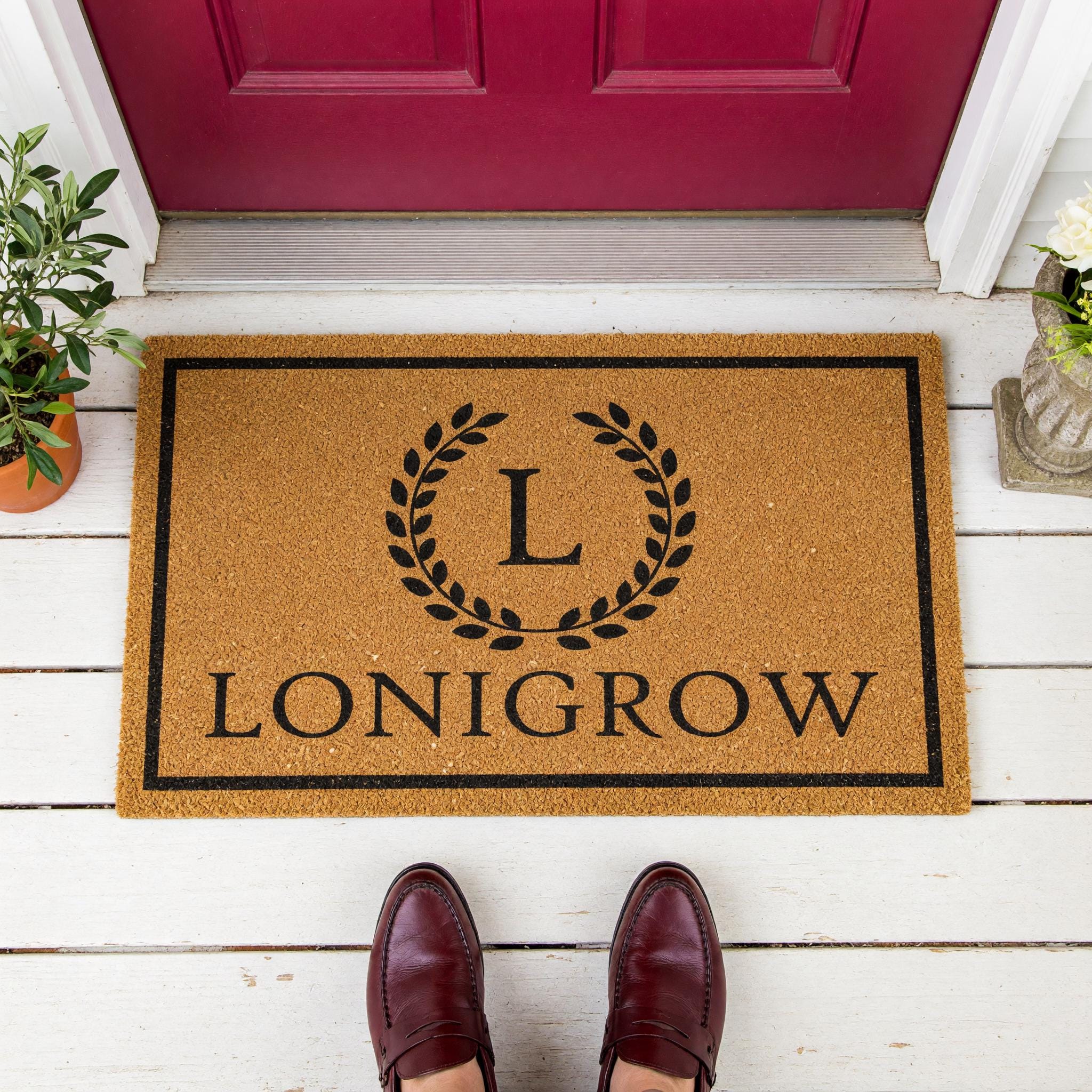 Custom Monogram Welcome Mat - Personalized Front Porch Outdoor Home Coir Floor