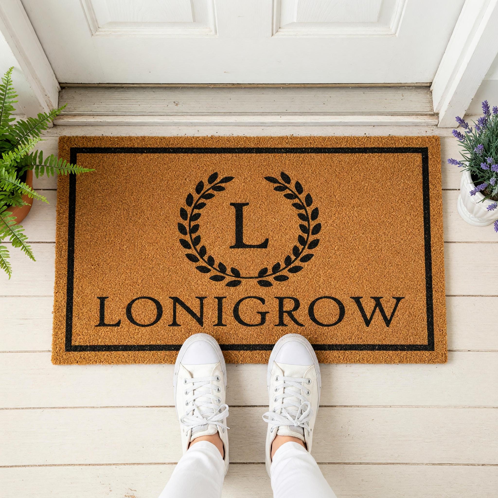 Custom Monogram Welcome Mat - Personalized Front Porch Outdoor Home Coir Floor