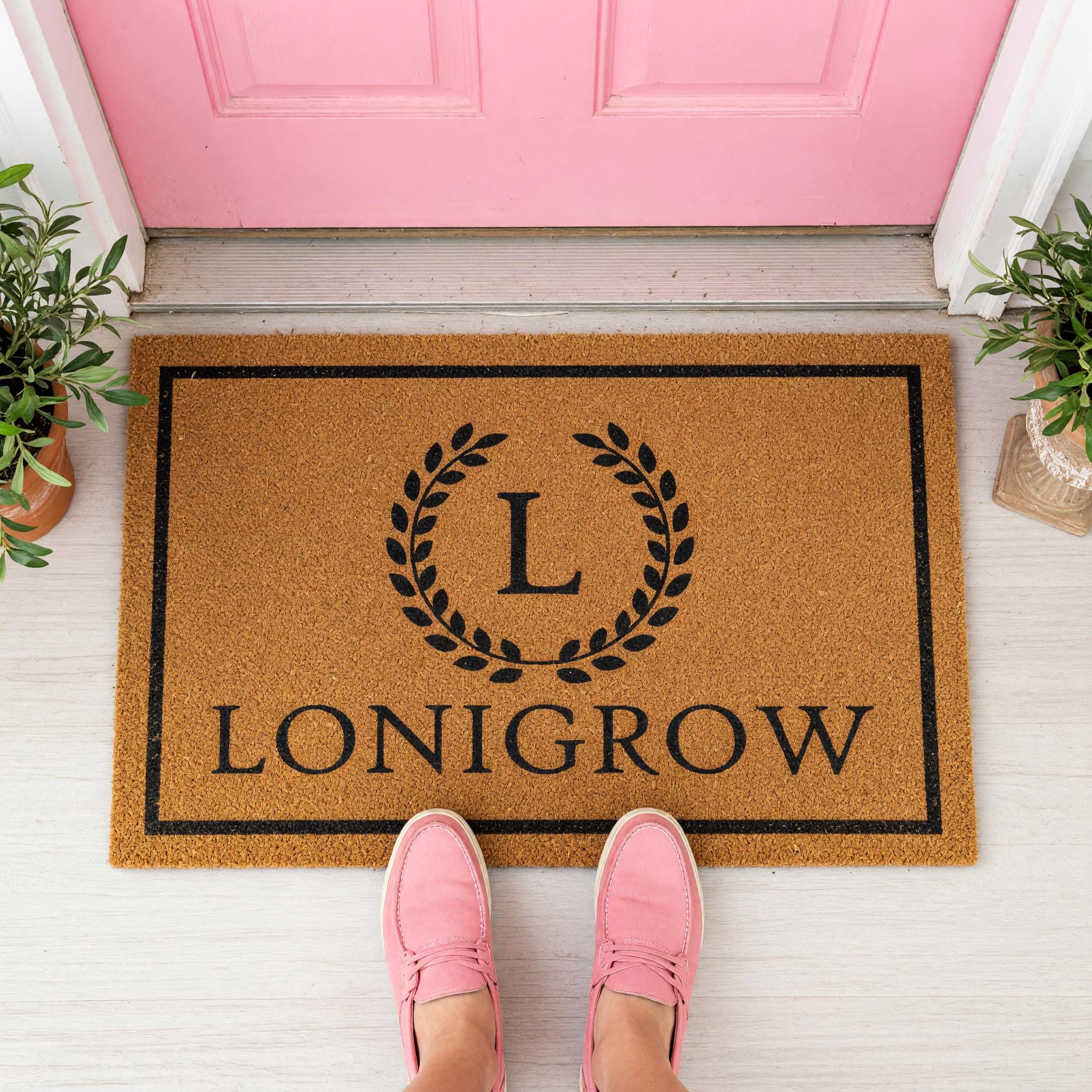 Custom Monogram Welcome Mat - Personalized Front Porch Outdoor Home Coir Floor