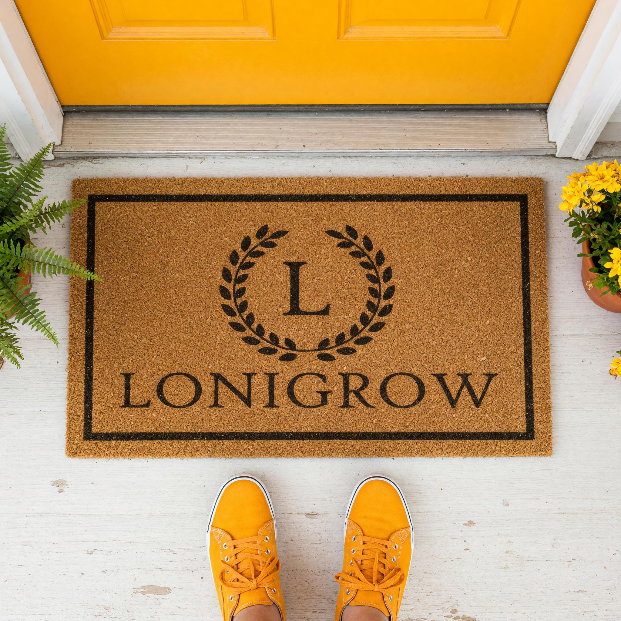 Custom Monogram Welcome Mat - Personalized Front Porch Outdoor Home Coir Floor