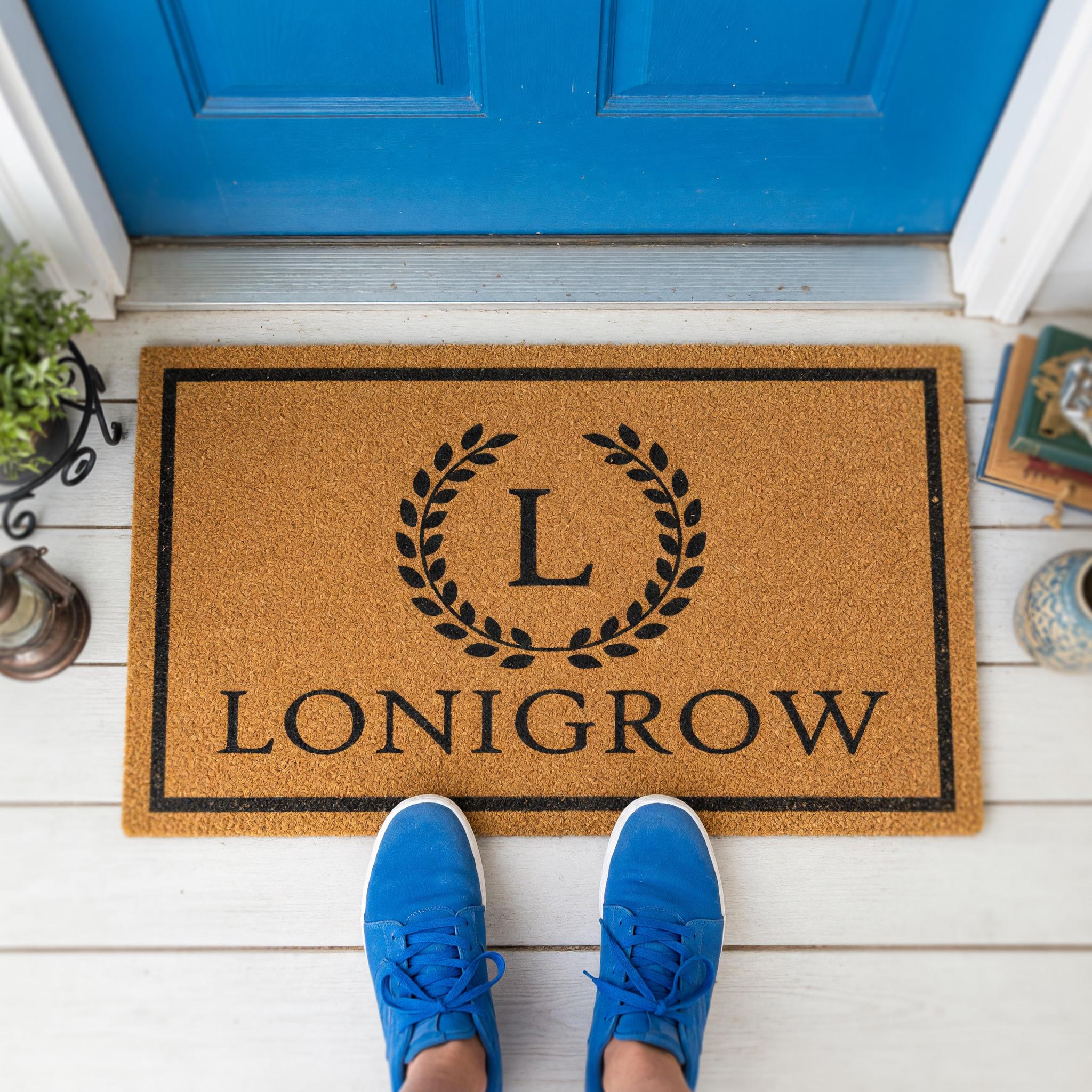 Custom Monogram Welcome Mat - Personalized Front Porch Outdoor Home Coir Floor