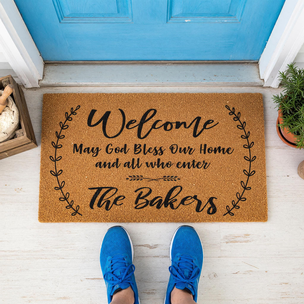 Welcome May God Bless Our Home And All Who Enter Personalized Doormat