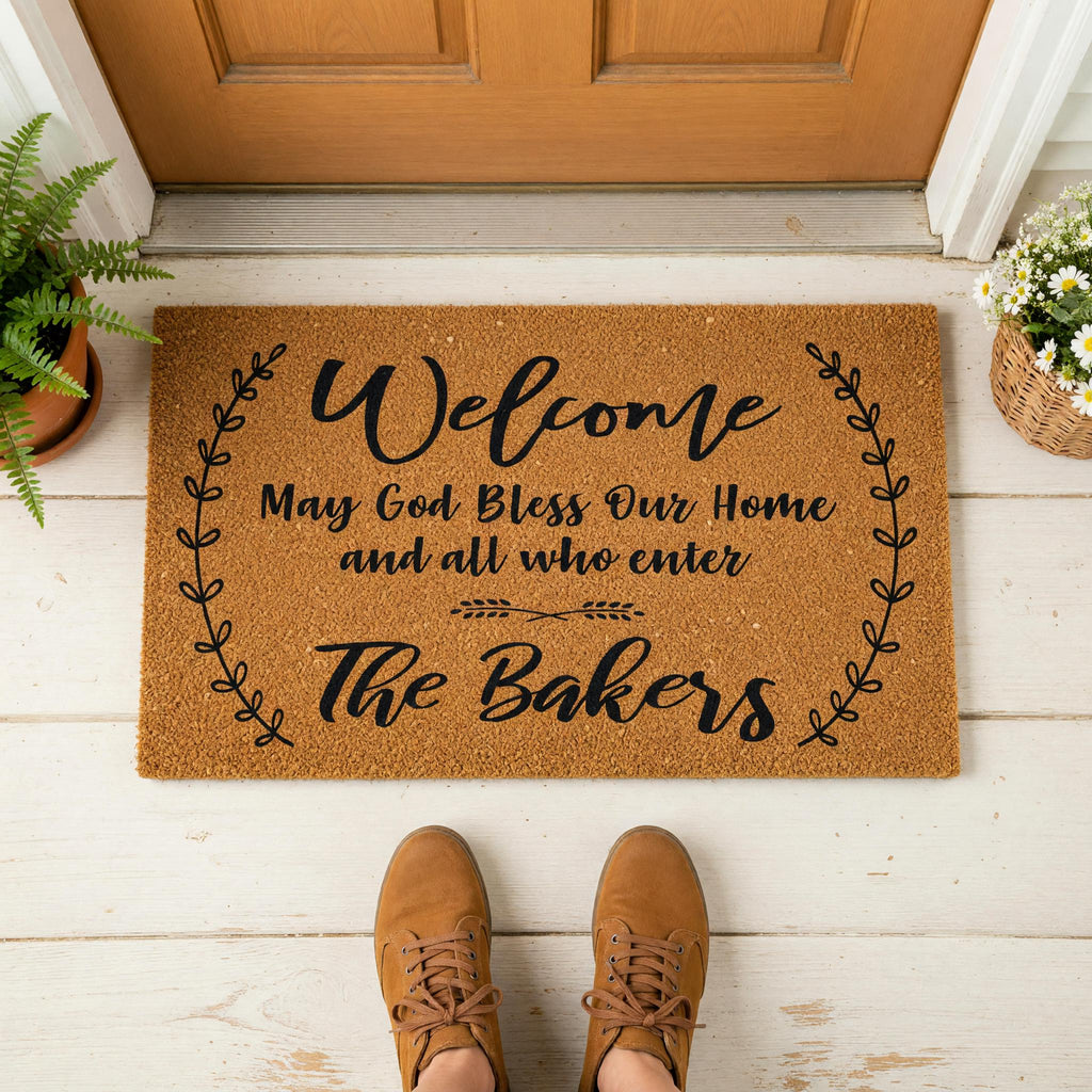 Welcome May God Bless Our Home And All Who Enter Personalized Doormat