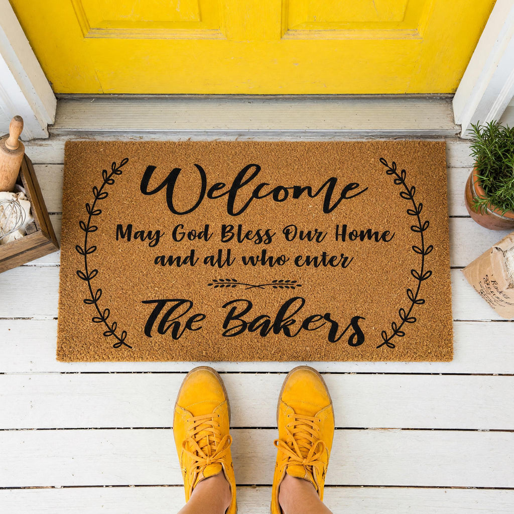 Welcome May God Bless Our Home And All Who Enter Personalized Doormat