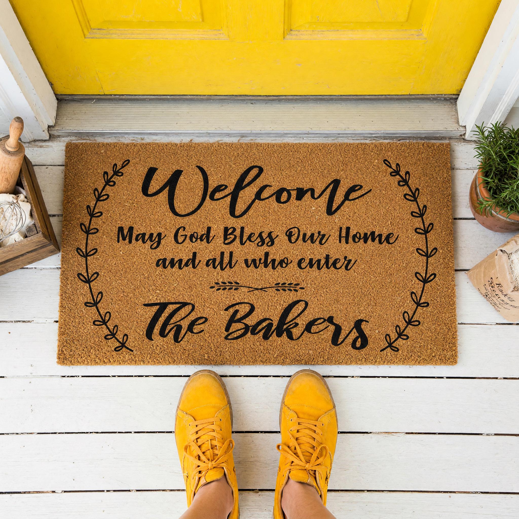 Welcome May God Bless Our Home And All Who Enter Personalized Doormat