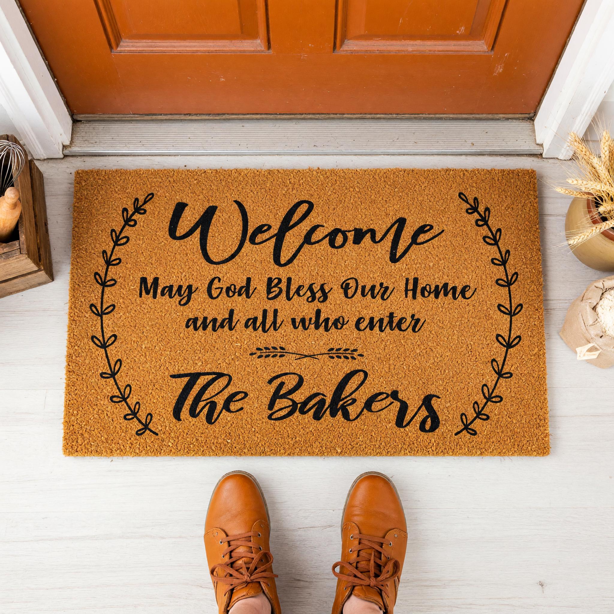 Welcome May God Bless Our Home And All Who Enter Personalized Doormat