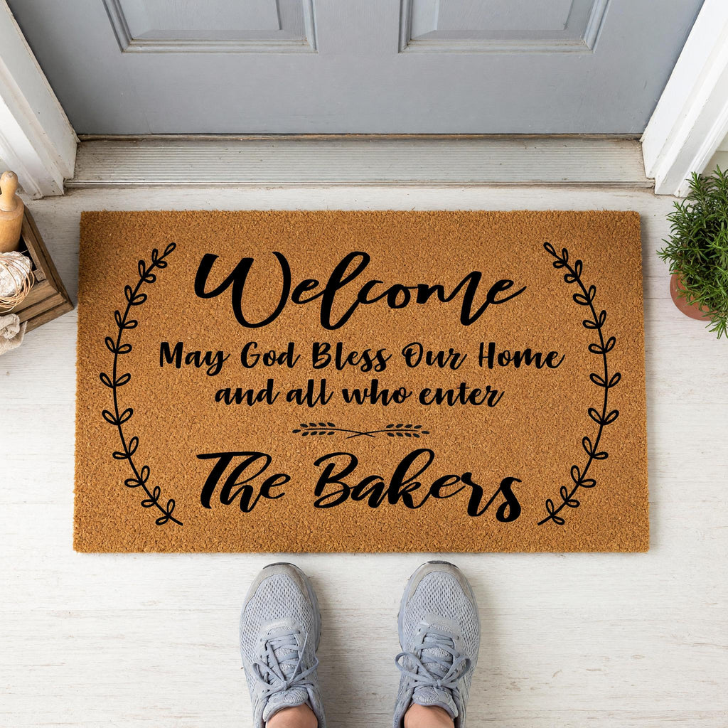 Welcome May God Bless Our Home And All Who Enter Personalized Doormat