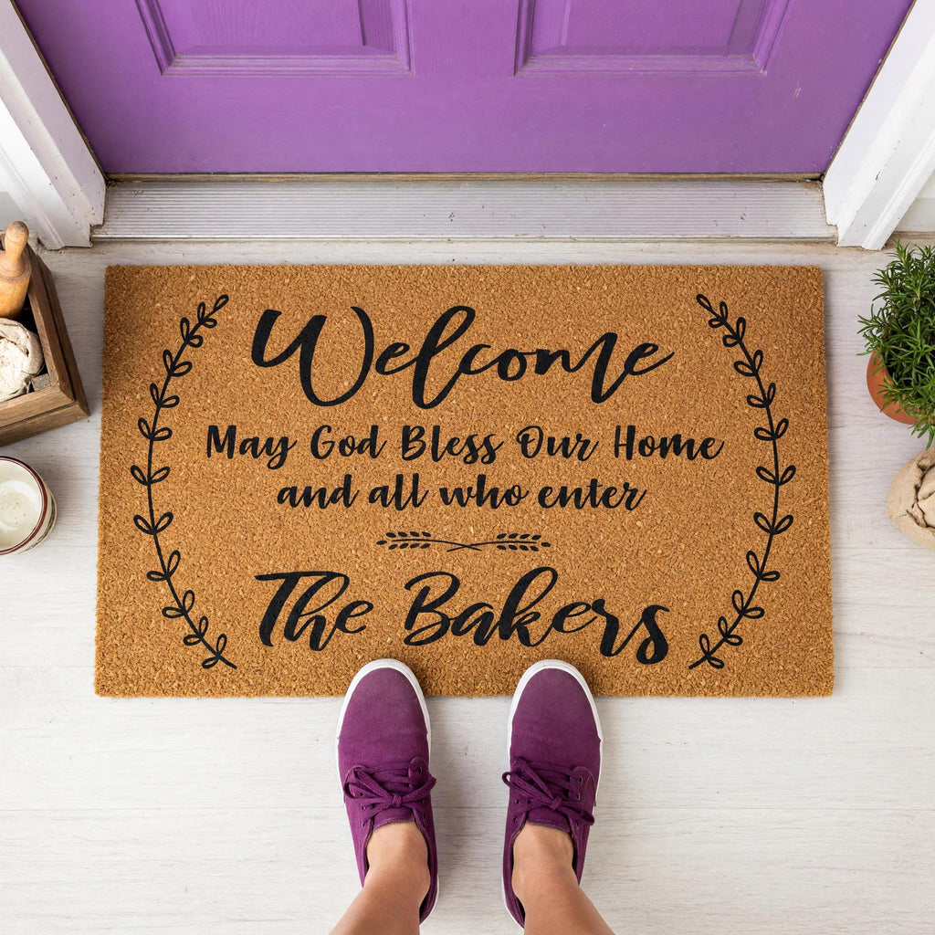 Welcome May God Bless Our Home And All Who Enter Personalized Doormat