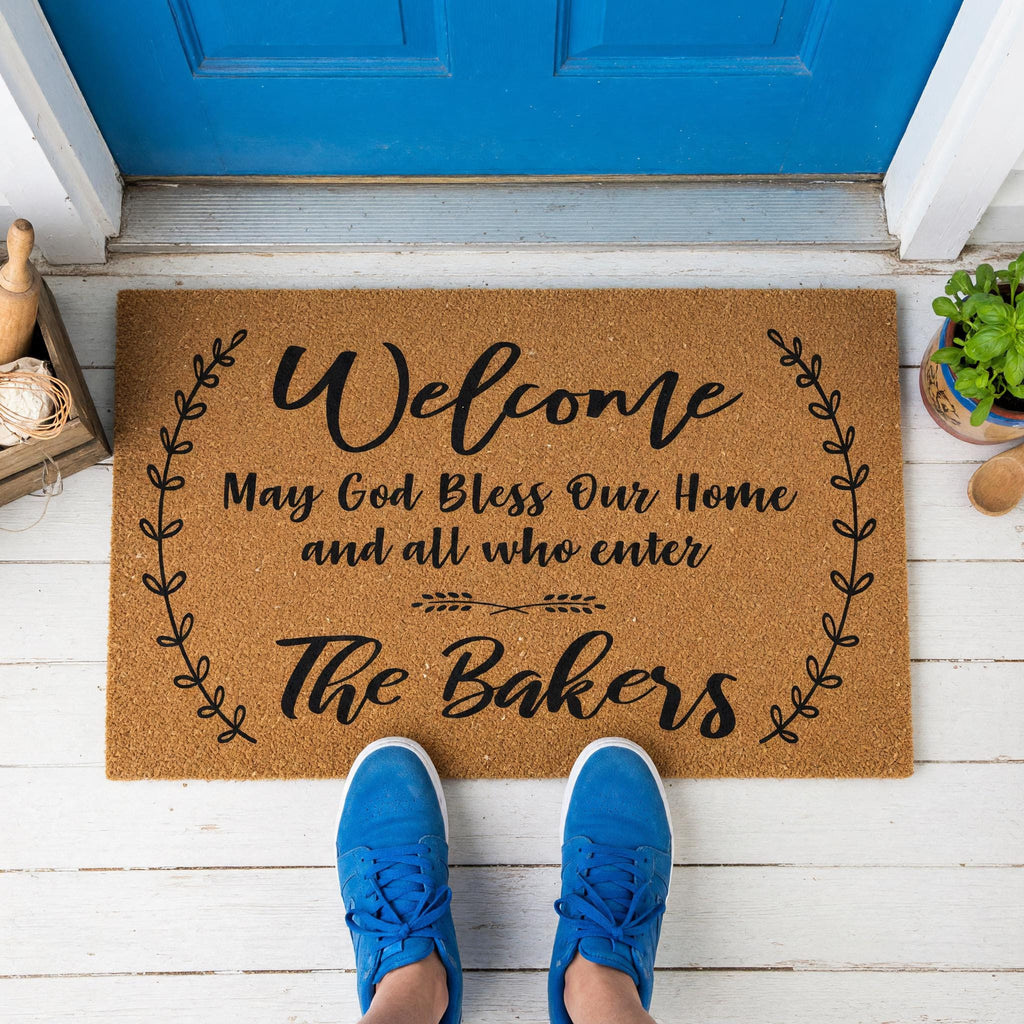 Welcome May God Bless Our Home And All Who Enter Personalized Doormat