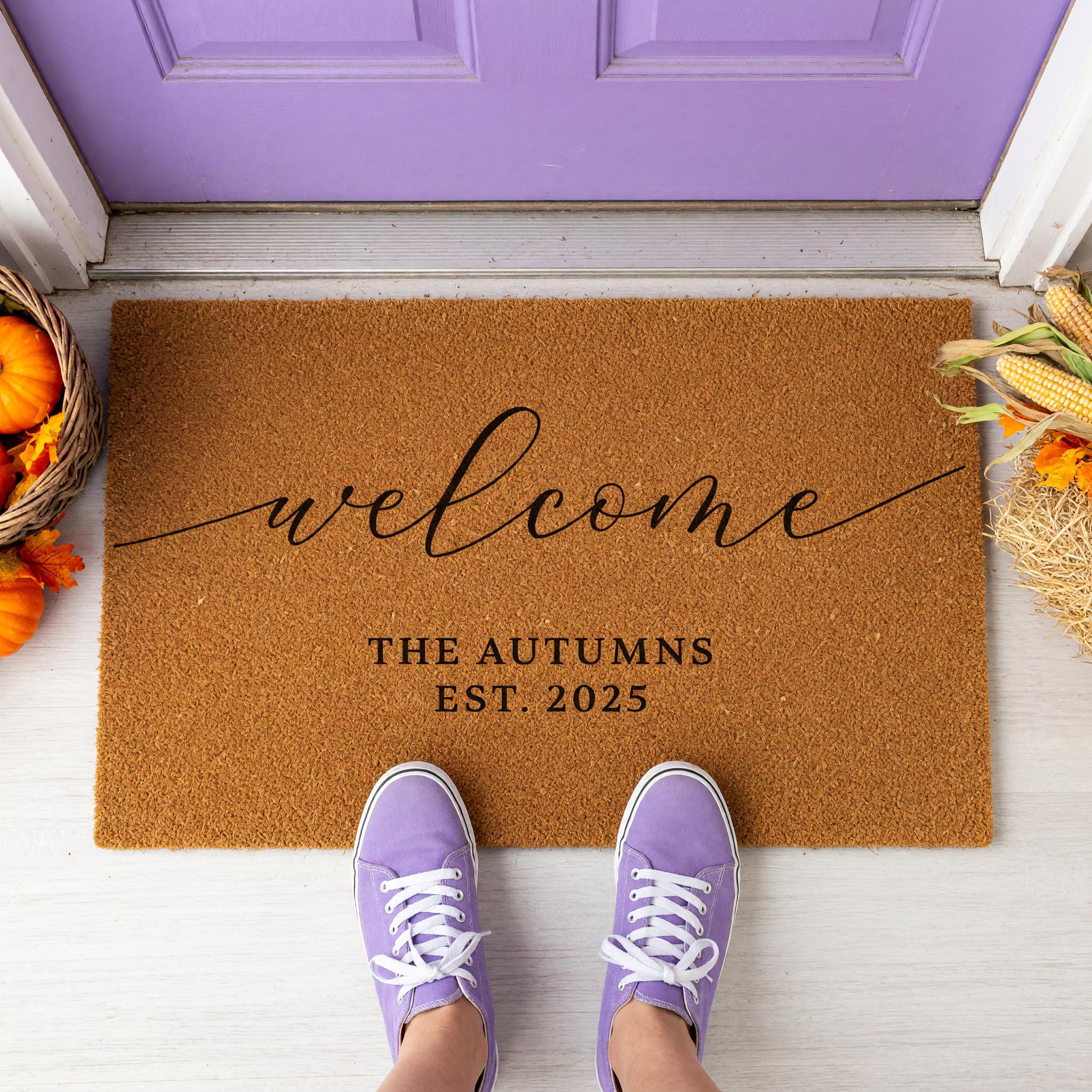 Personalized Welcome Doormat, Custom Front Porch Mat, Wedding Gift, New Home