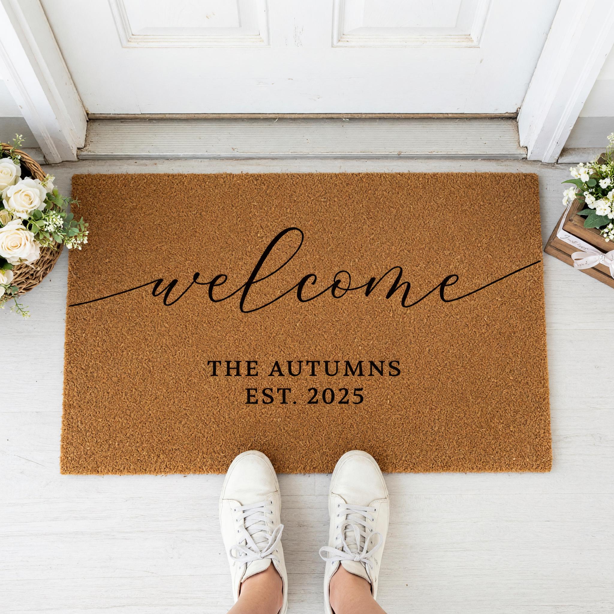 Personalized Welcome Doormat, Custom Front Porch Mat, Wedding Gift, New Home