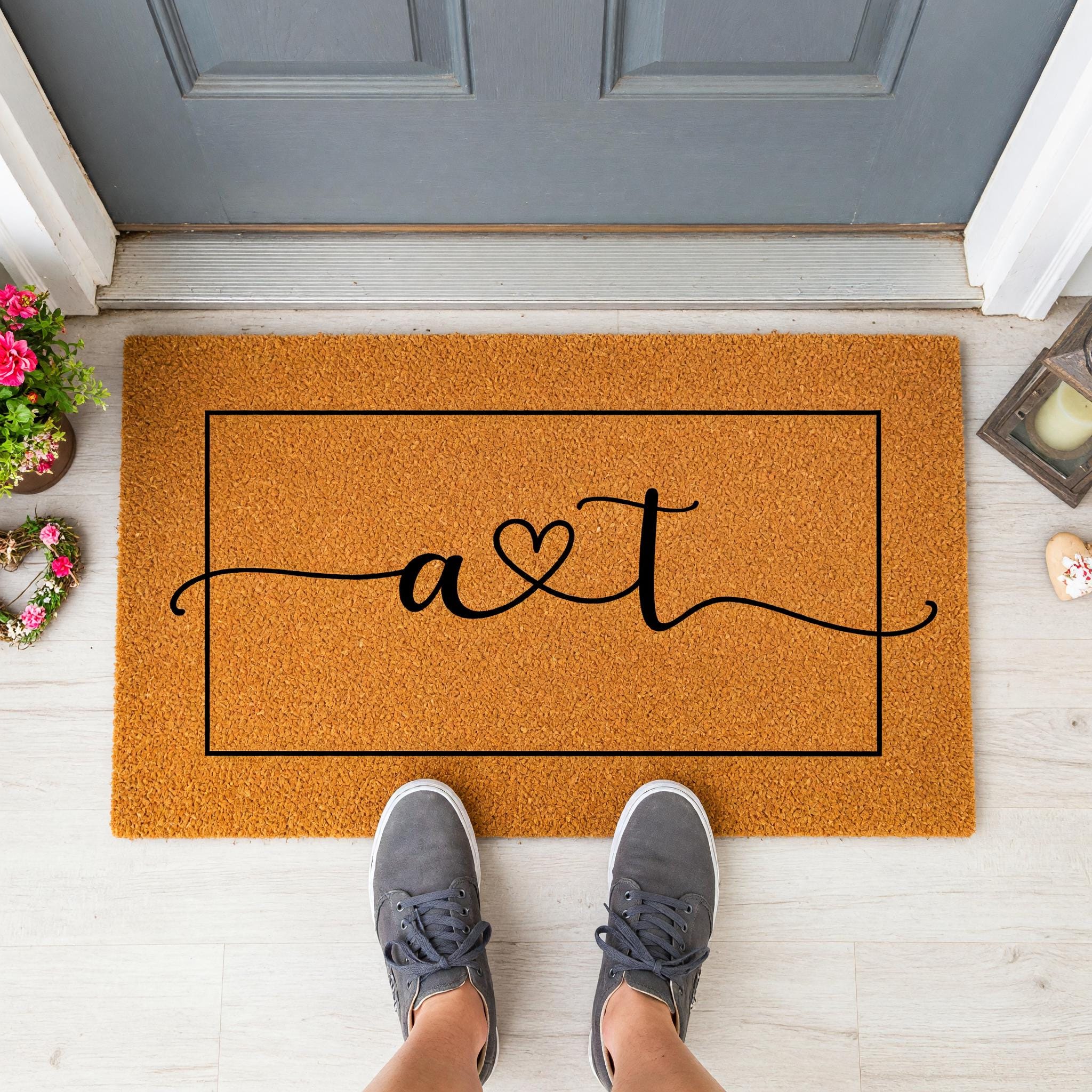 Initials Welcome Doormat, A And T, Housewarming Gift, Front Porch, Home