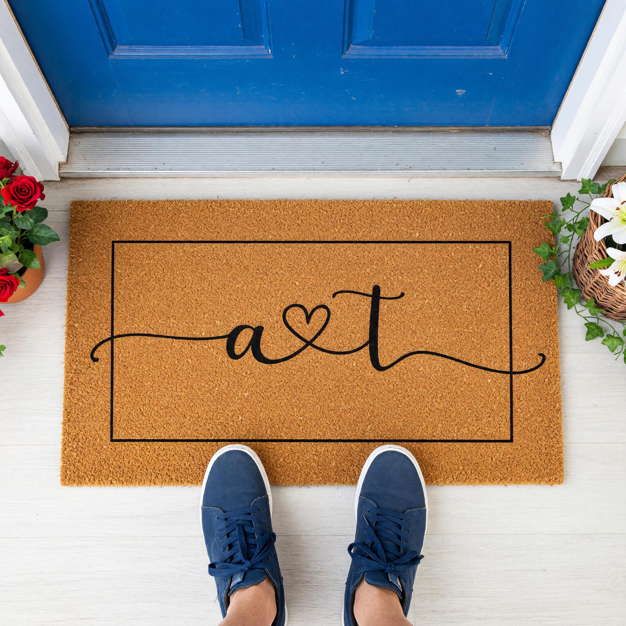 Initials Welcome Doormat, A And T, Housewarming Gift, Front Porch, Home