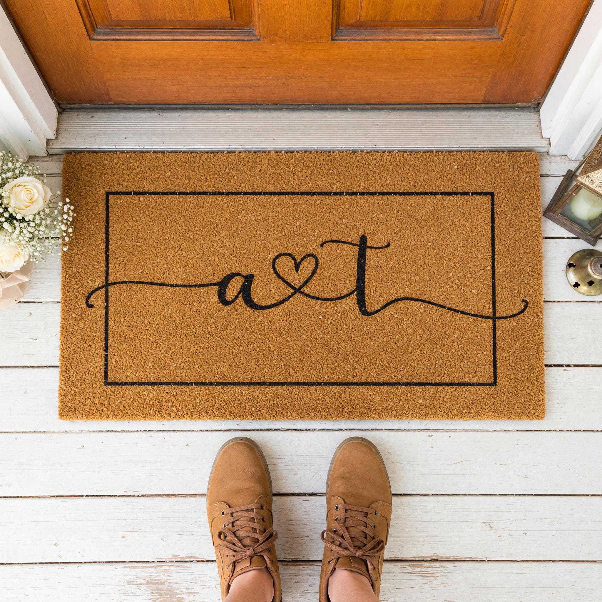 Initials Welcome Doormat, A And T, Housewarming Gift, Front Porch, Home
