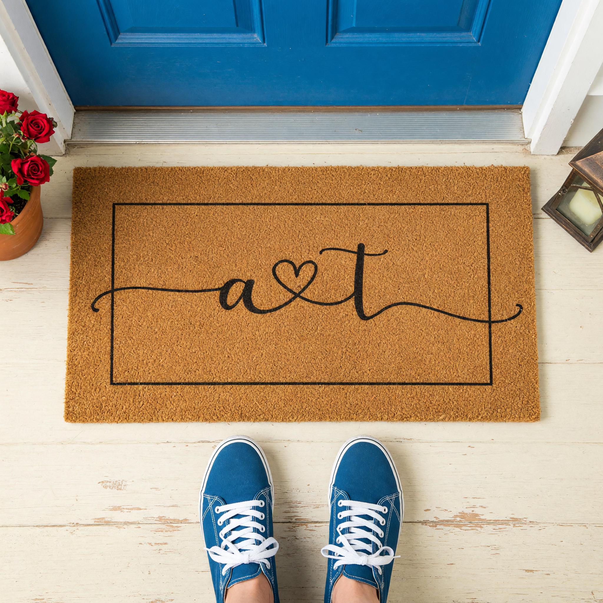 Initials Welcome Doormat, A And T, Housewarming Gift, Front Porch, Home