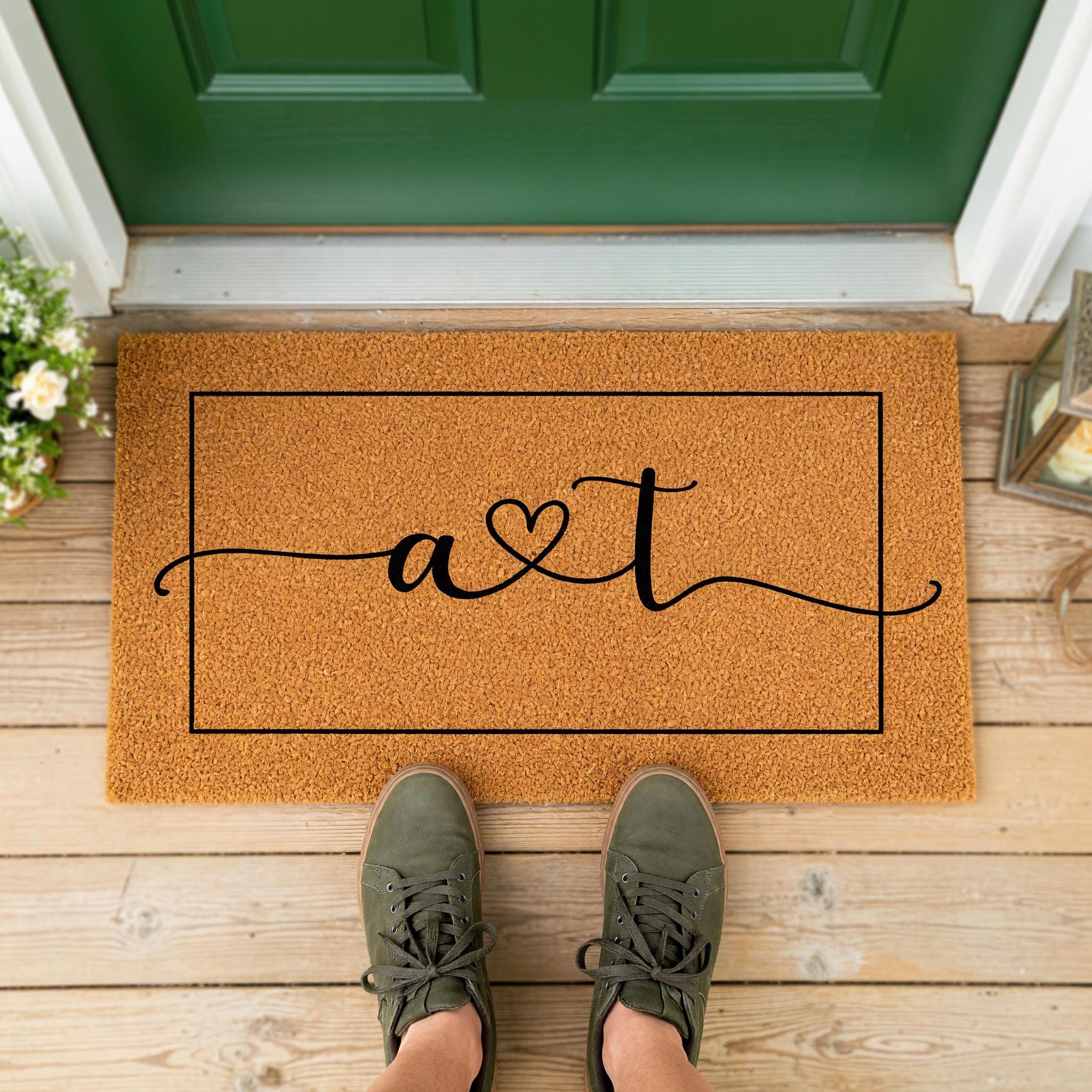 Initials Welcome Doormat, A And T, Housewarming Gift, Front Porch, Home