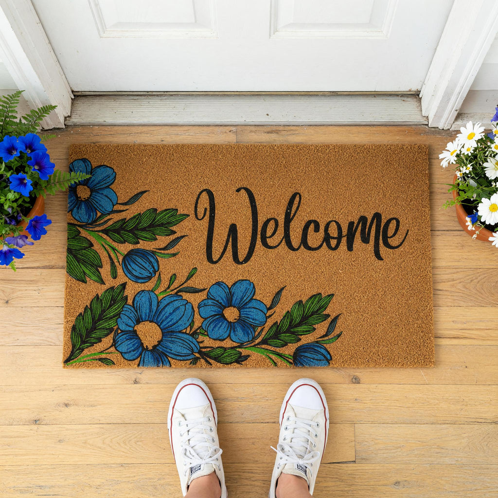 Welcome Floral Flowers Front Porch Doormat, Housewarming And New Home Gift