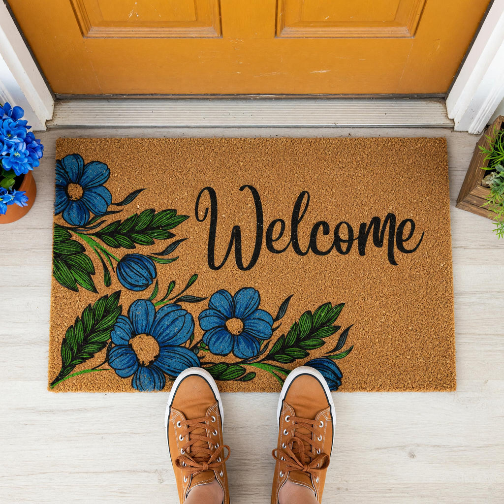 Welcome Floral Flowers Front Porch Doormat, Housewarming And New Home Gift