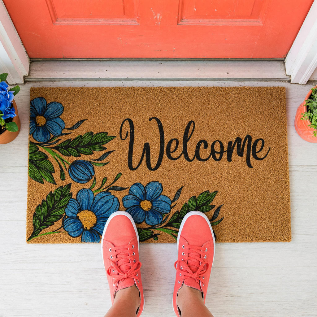 Welcome Floral Flowers Front Porch Doormat, Housewarming And New Home Gift