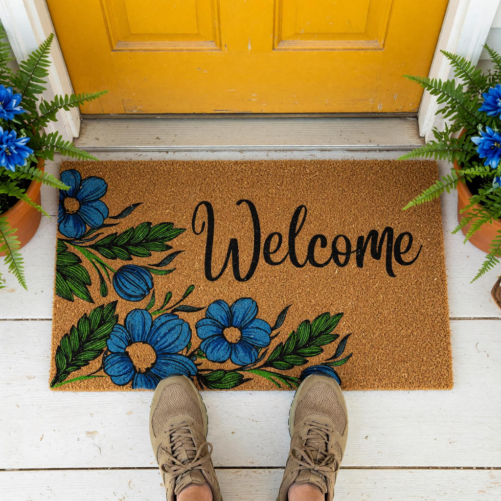 Welcome Floral Flowers Front Porch Doormat, Housewarming And New Home Gift