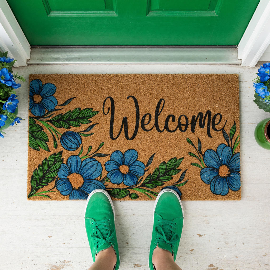 Welcome Floral Flowers Front Porch Doormat, Housewarming And New Home Gift
