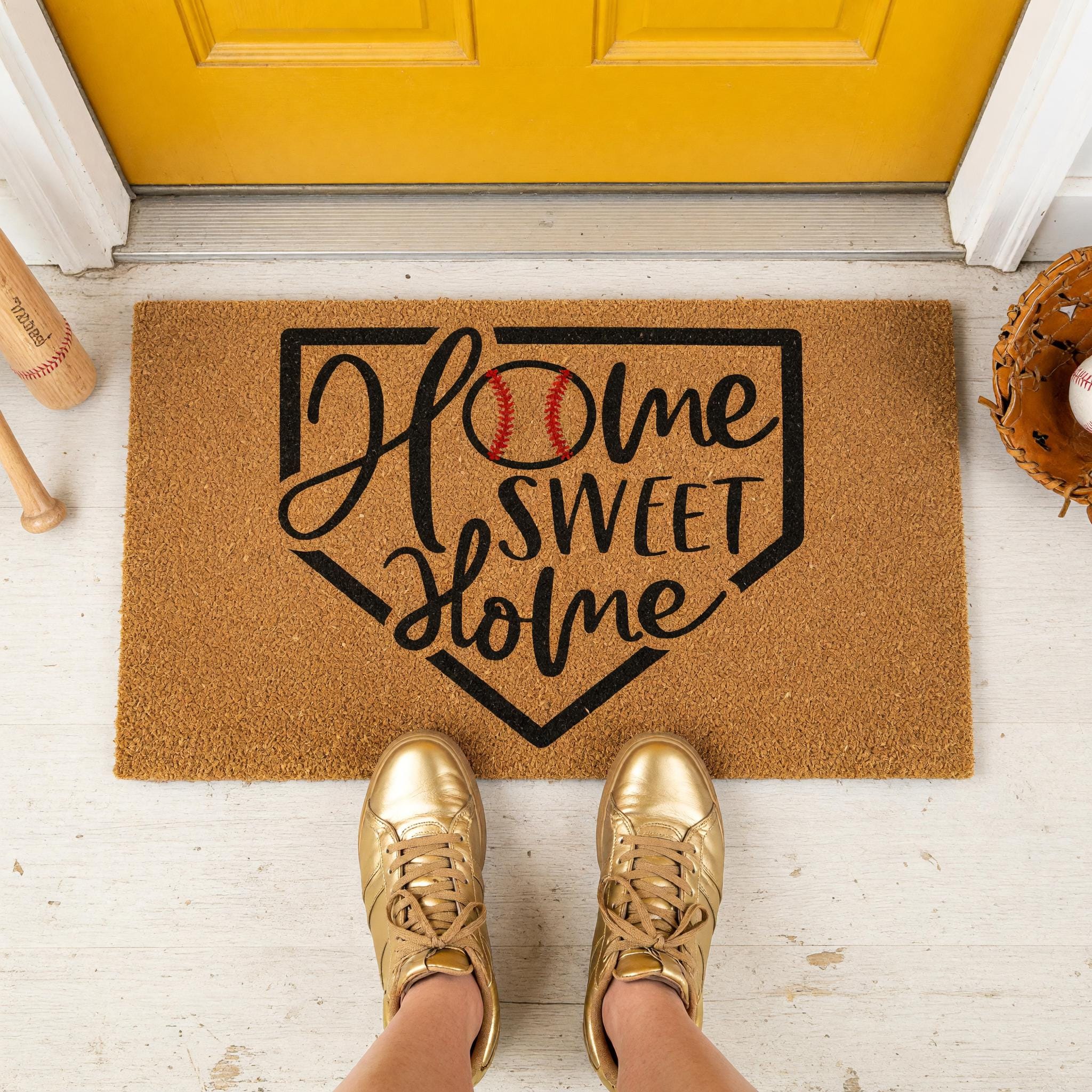 Home Sweet Baseball Doormat - Housewarming Gift - Sports Welcome Mat