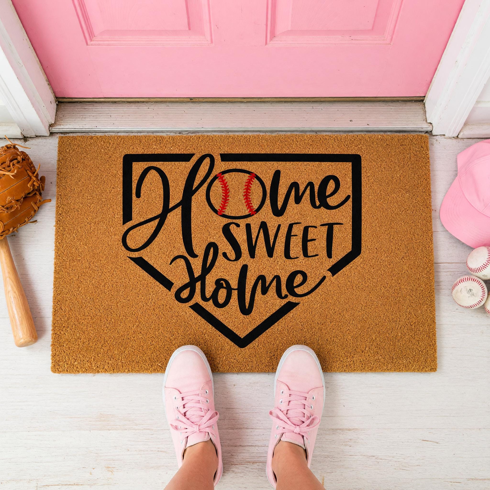 Home Sweet Baseball Doormat - Housewarming Gift - Sports Welcome Mat