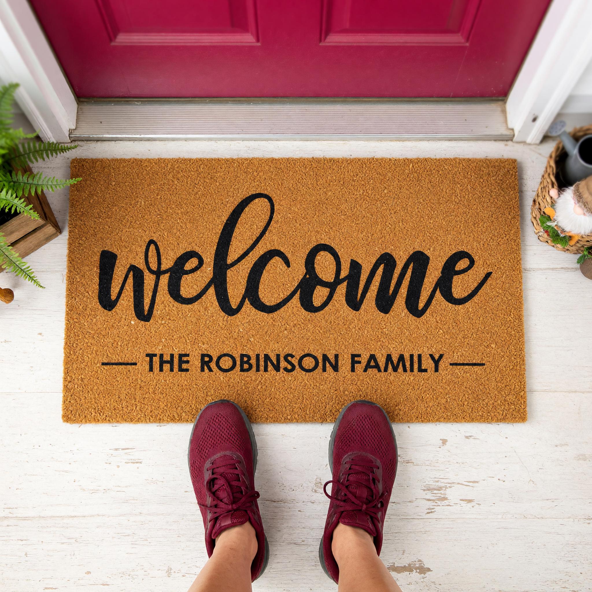 Personalized Welcome Family Doormat, Custom Last Name Front Porch Mat