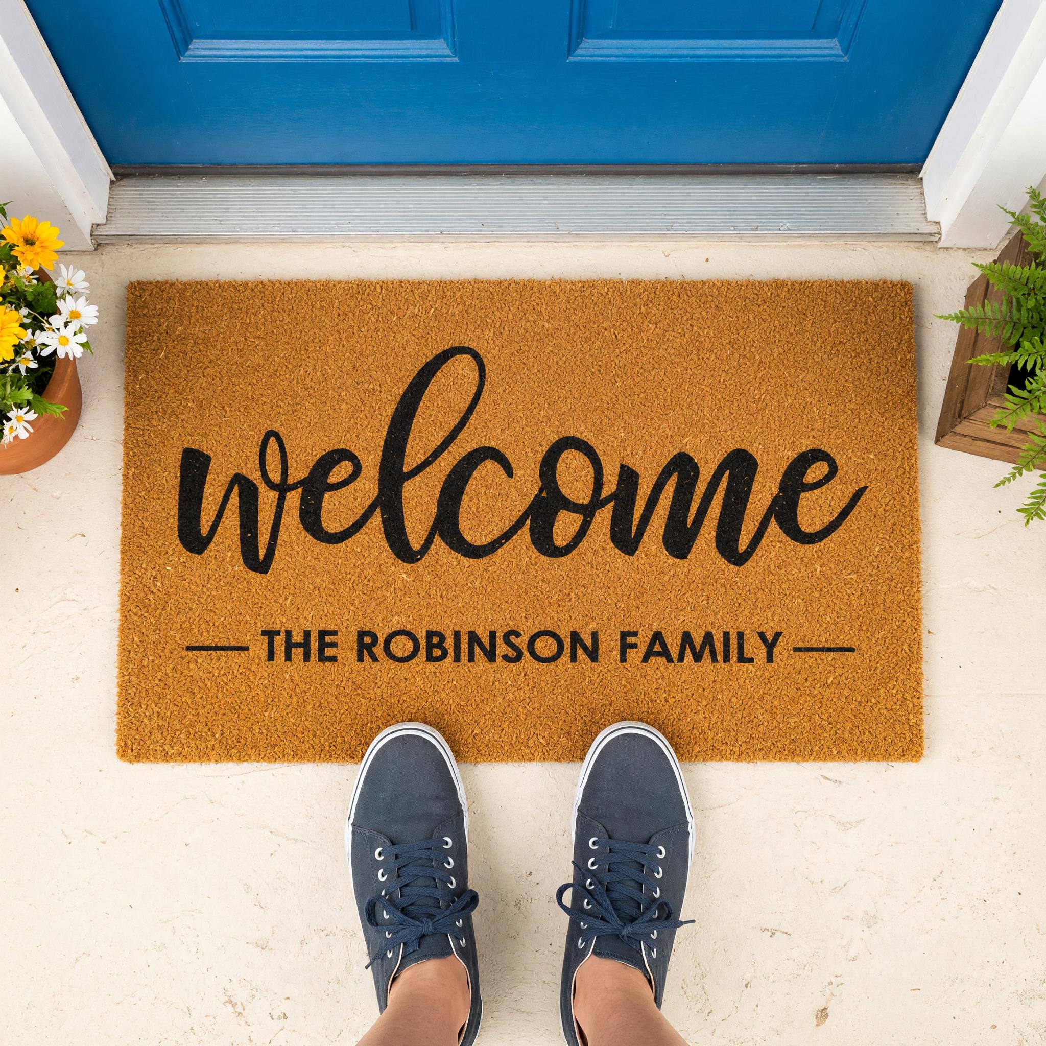 Personalized Welcome Family Doormat, Custom Last Name Front Porch Mat