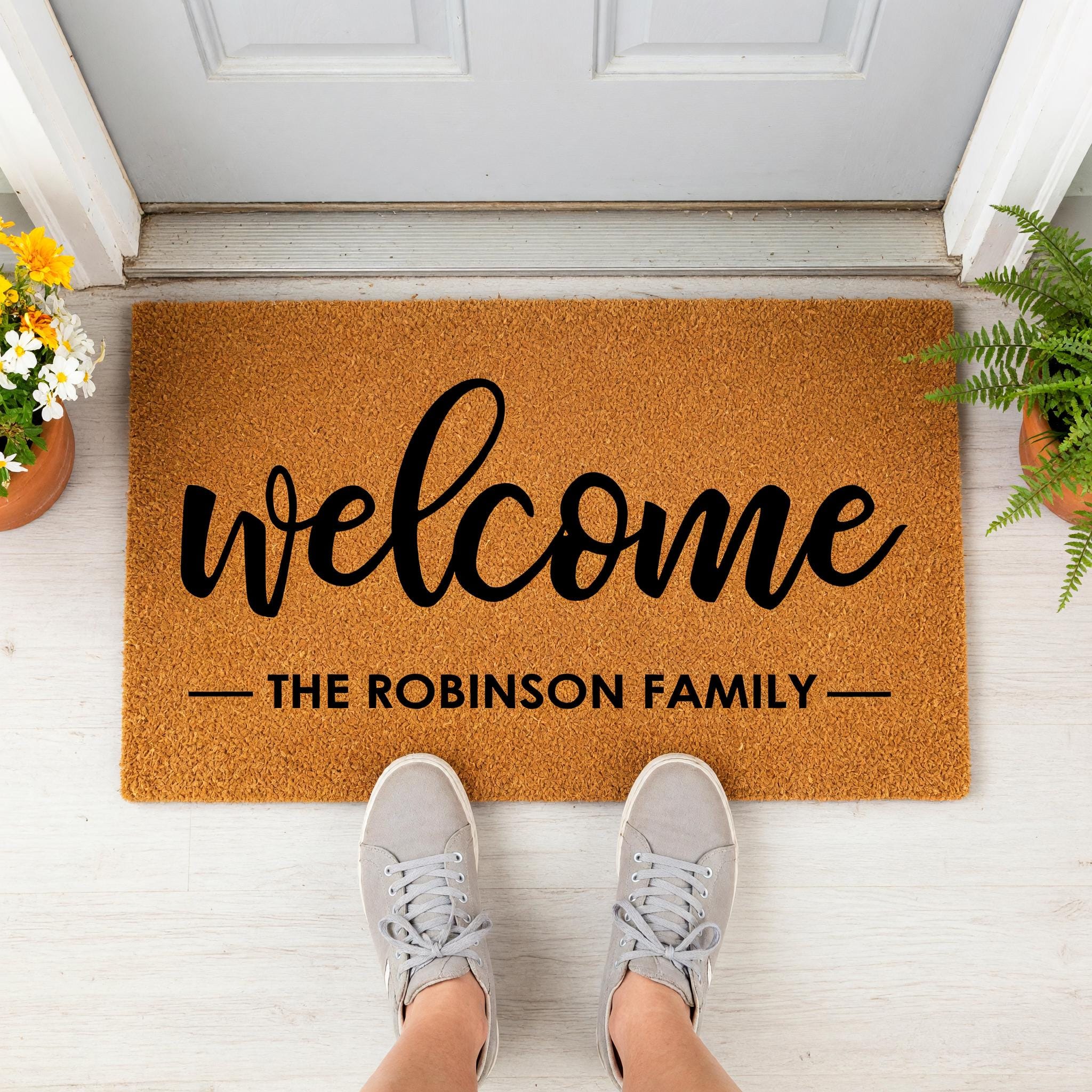 Personalized Welcome Family Doormat, Custom Last Name Front Porch Mat