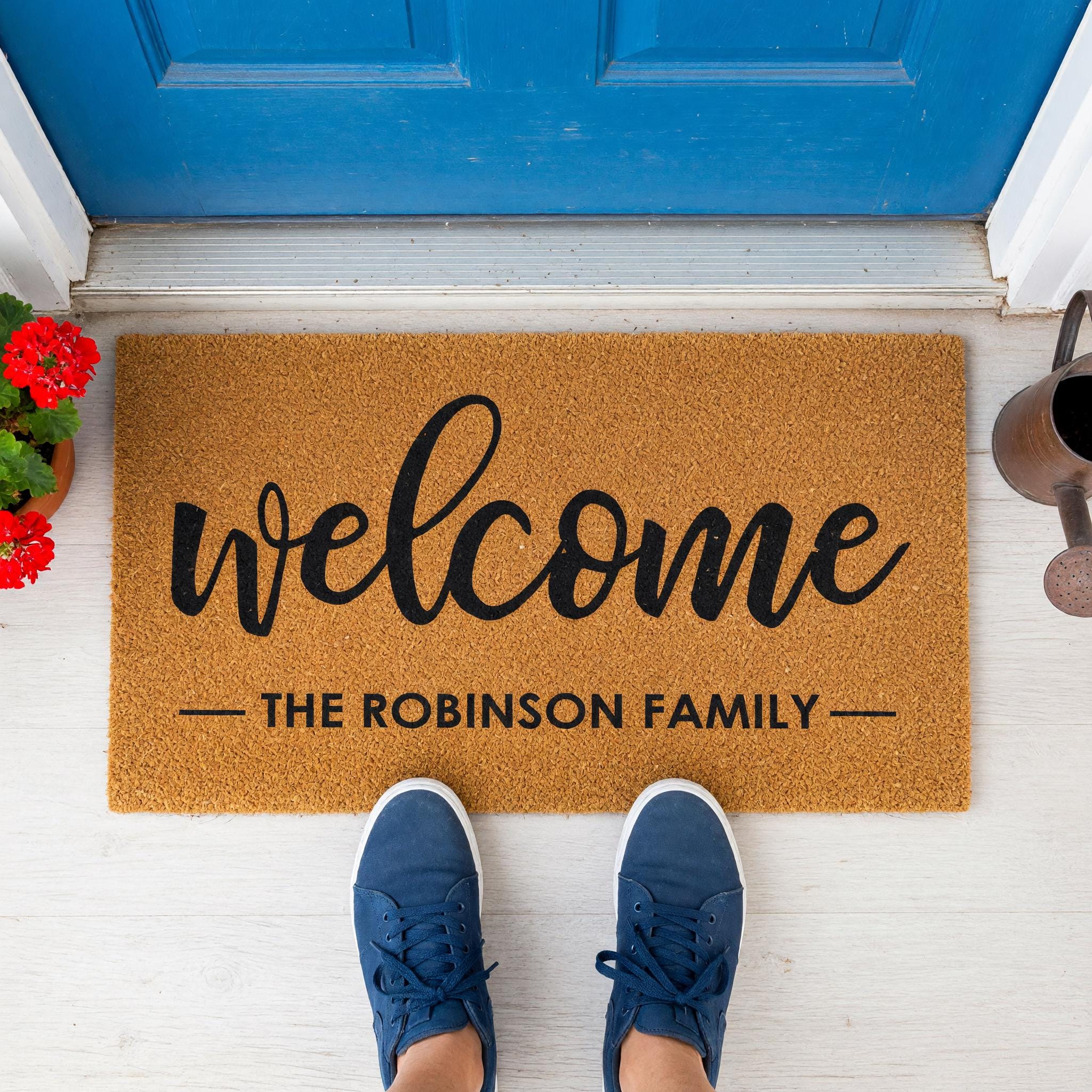 Personalized Welcome Family Doormat, Custom Last Name Front Porch Mat