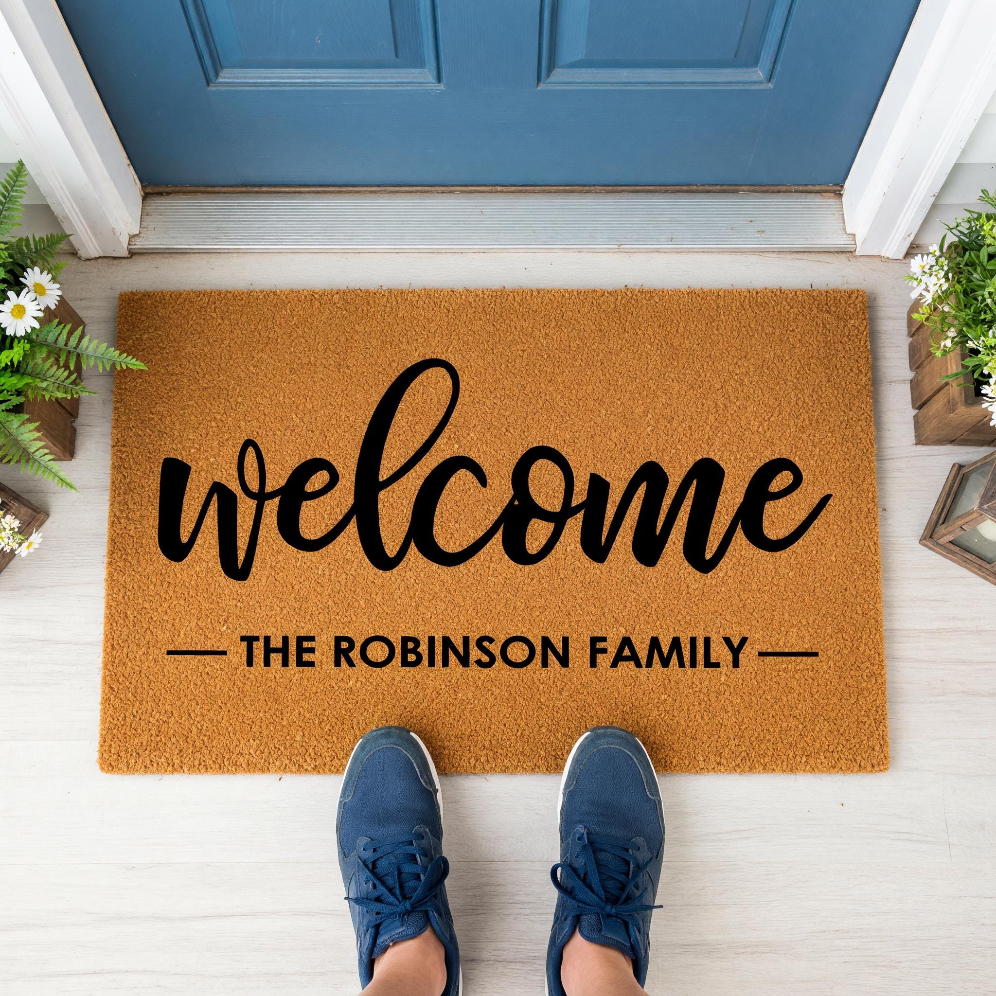 Personalized Welcome Family Doormat, Custom Last Name Front Porch Mat