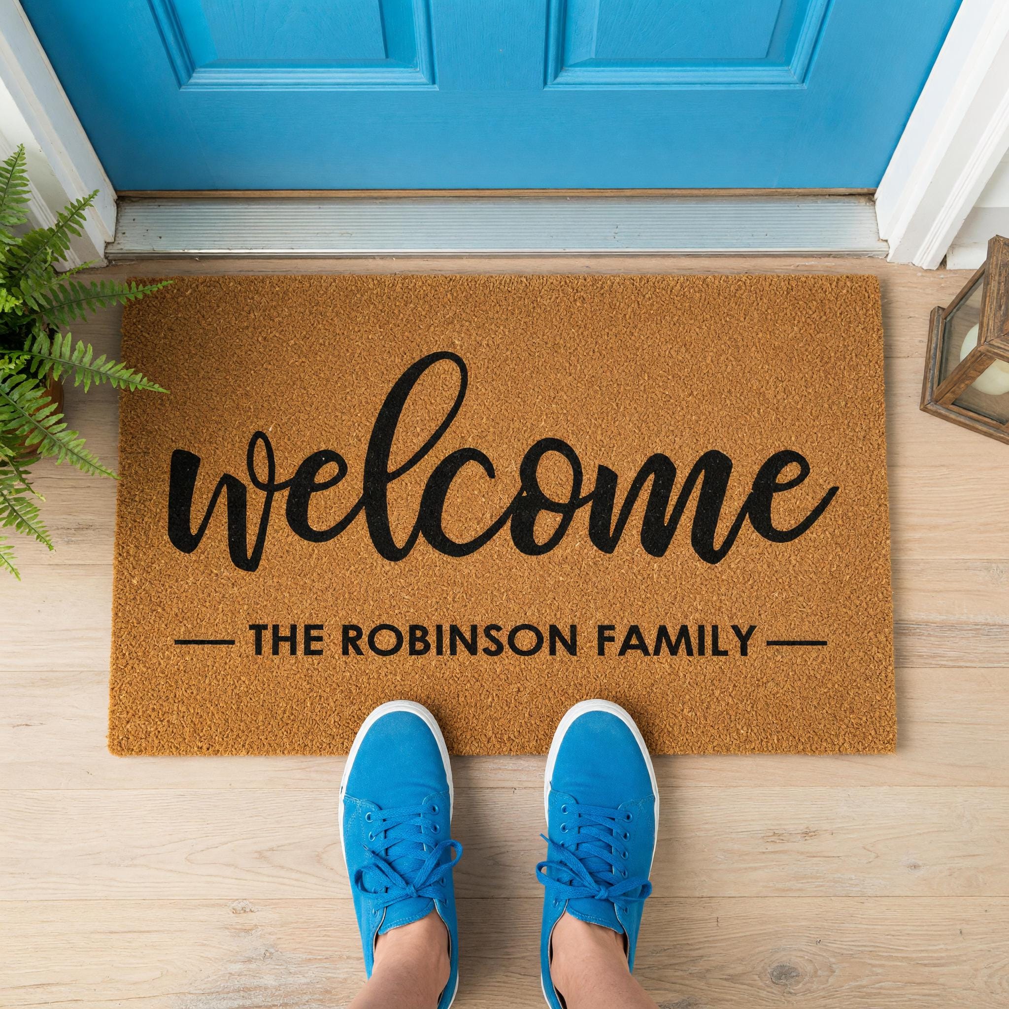 Personalized Welcome Family Doormat, Custom Last Name Front Porch Mat