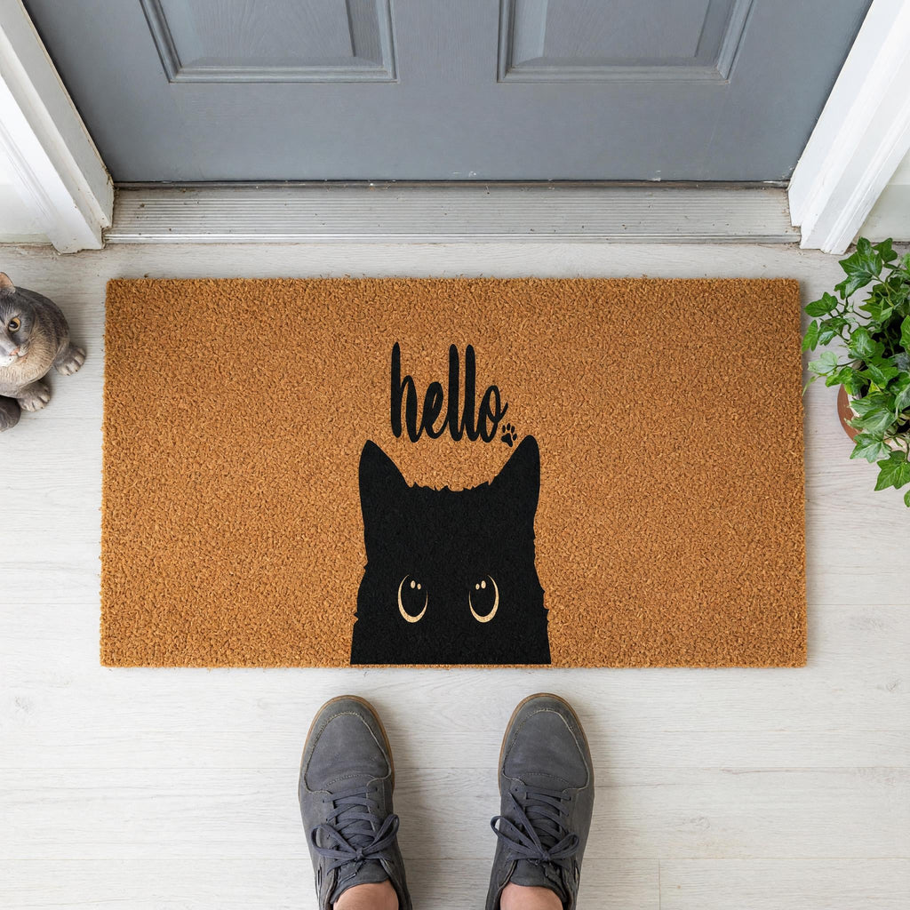 Hello Doormat, Housewarming Gift, Cat Owner Welcome Mat