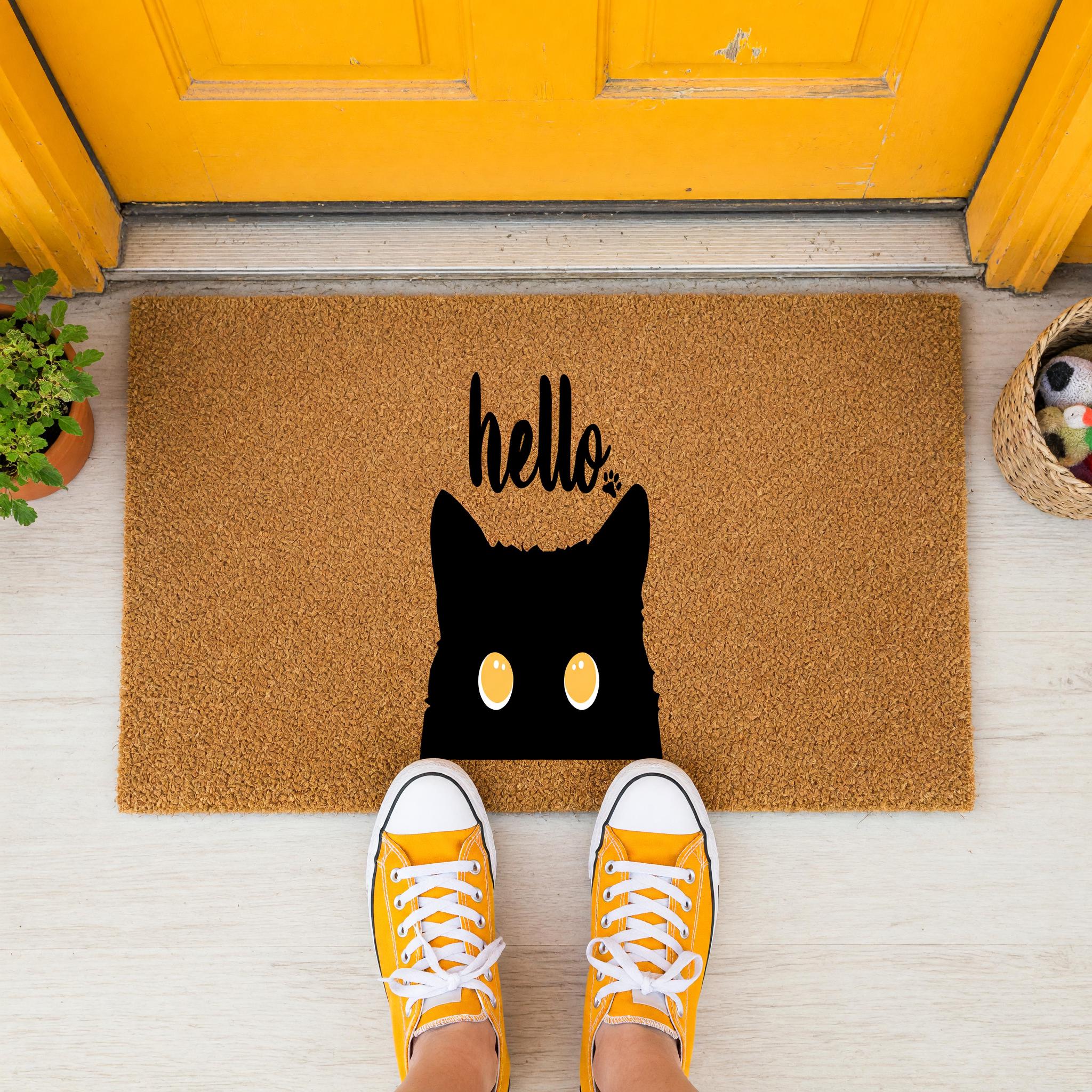 Hello Doormat, Housewarming Gift, Cat Owner Welcome Mat