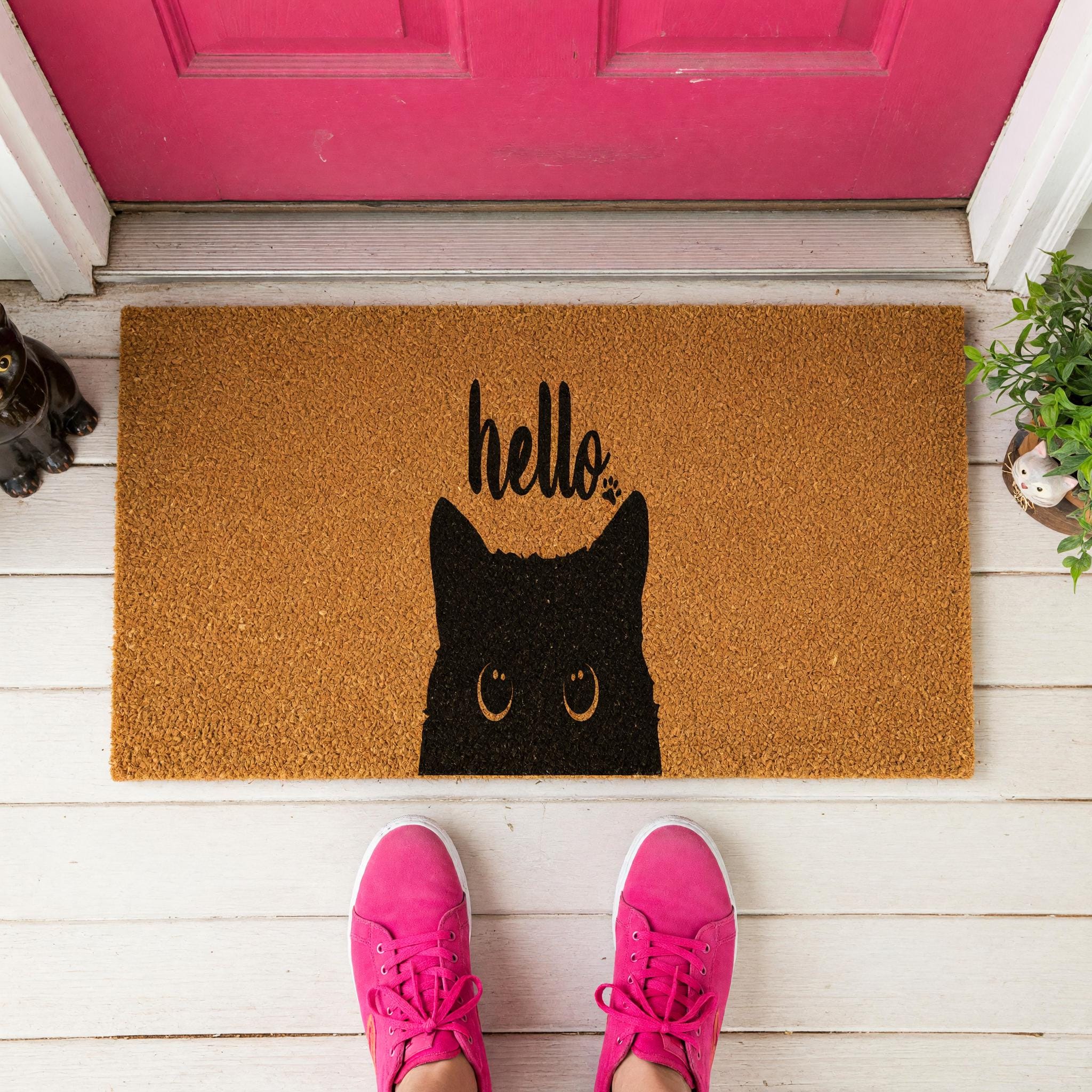Hello Doormat, Housewarming Gift, Cat Owner Welcome Mat