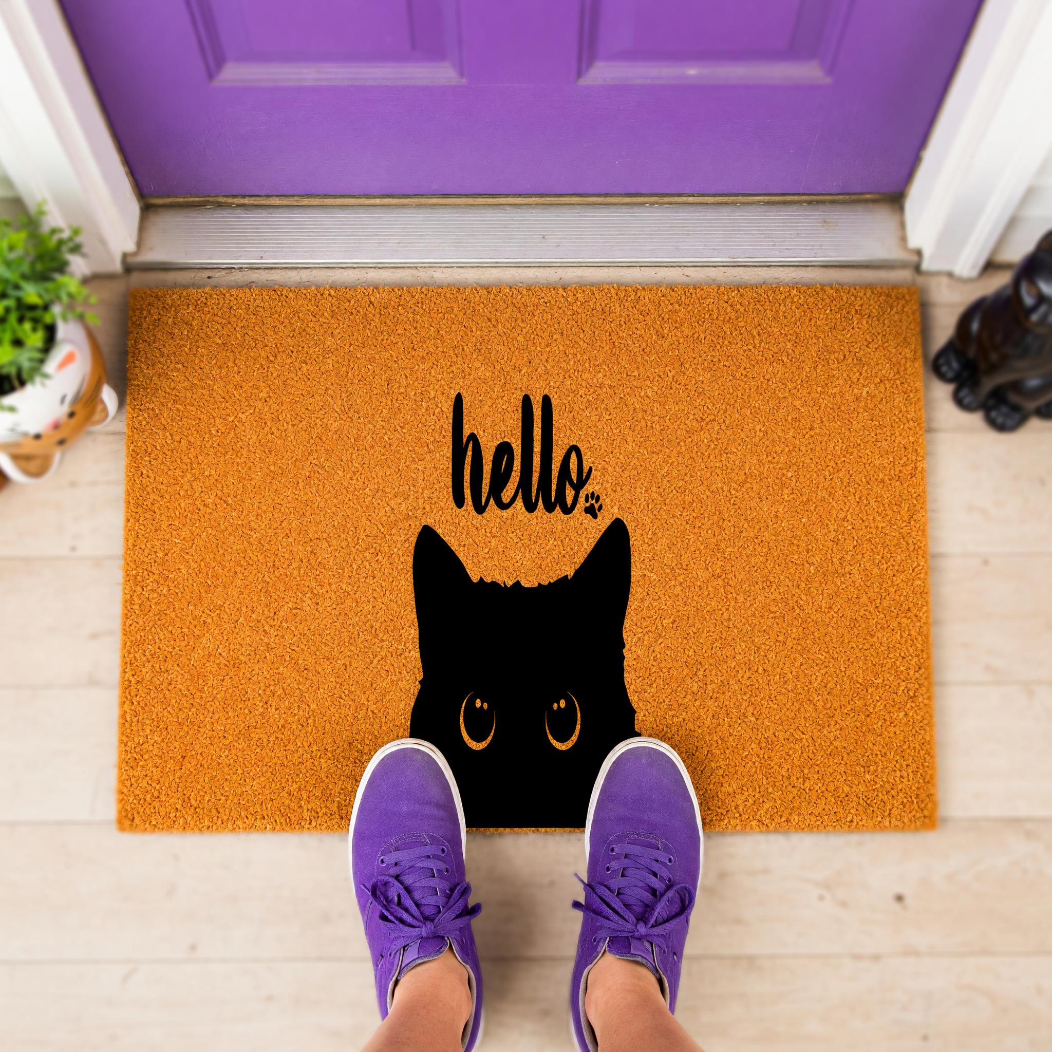Hello Doormat, Housewarming Gift, Cat Owner Welcome Mat