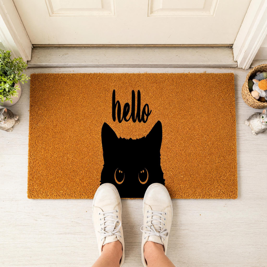 Hello Doormat, Housewarming Gift, Cat Owner Welcome Mat