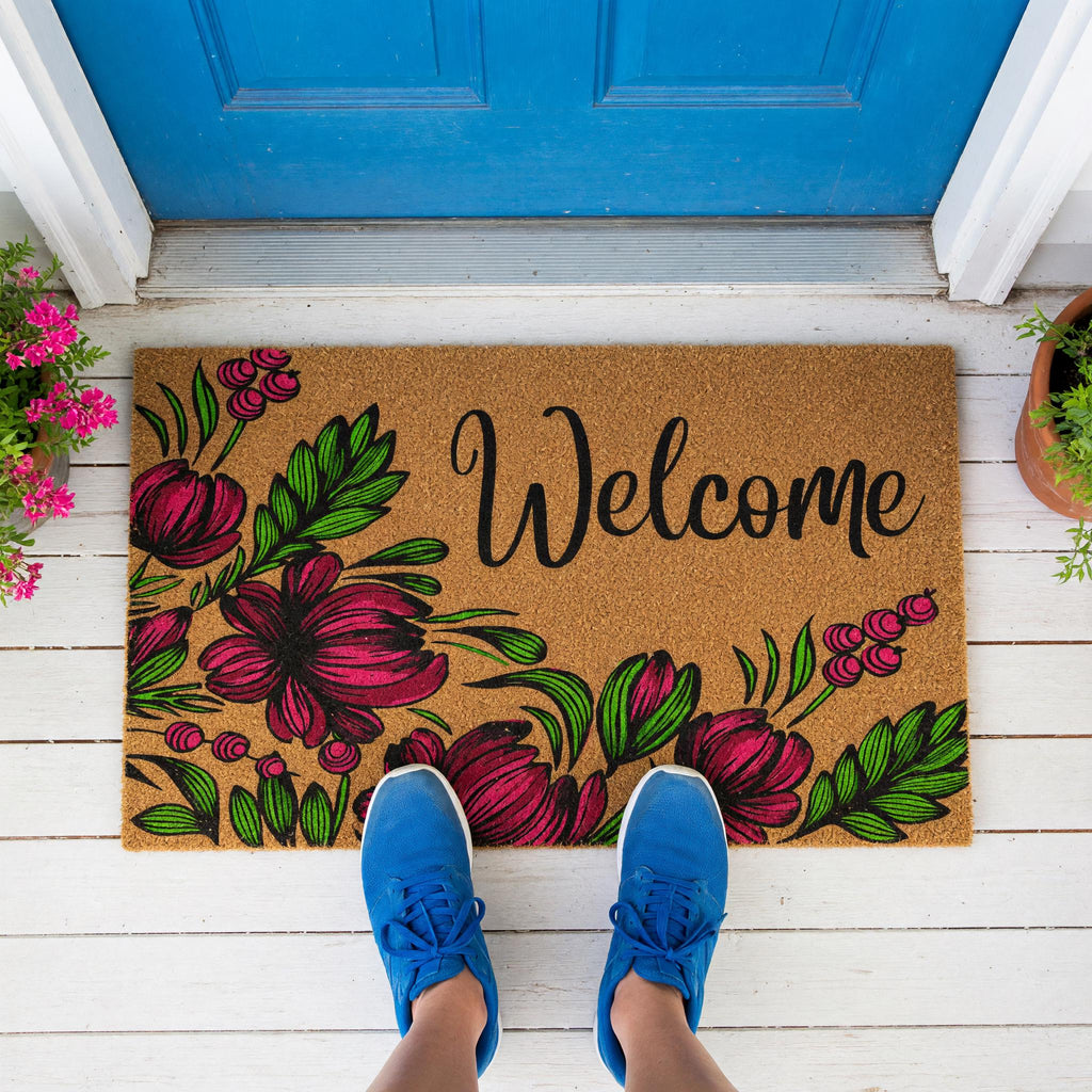 Welcome Doormat, Floral Front Porch Mat, Spring Housewarming Gift