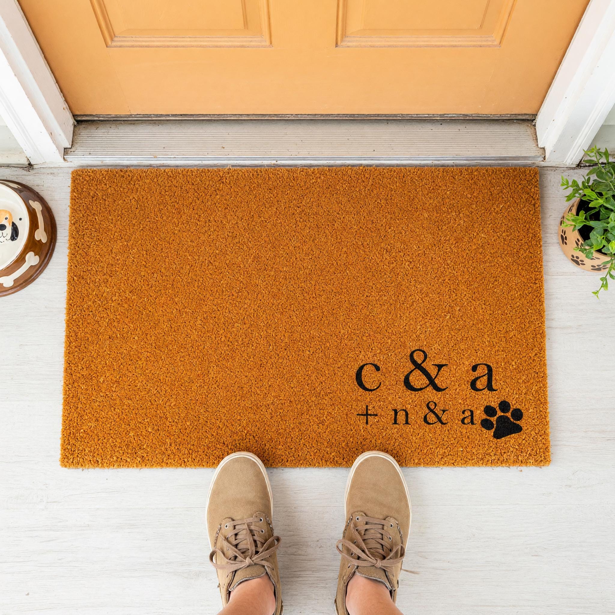 Custom Initial Doormat, Personalized Welcome Mat, Paw Print Front Porch