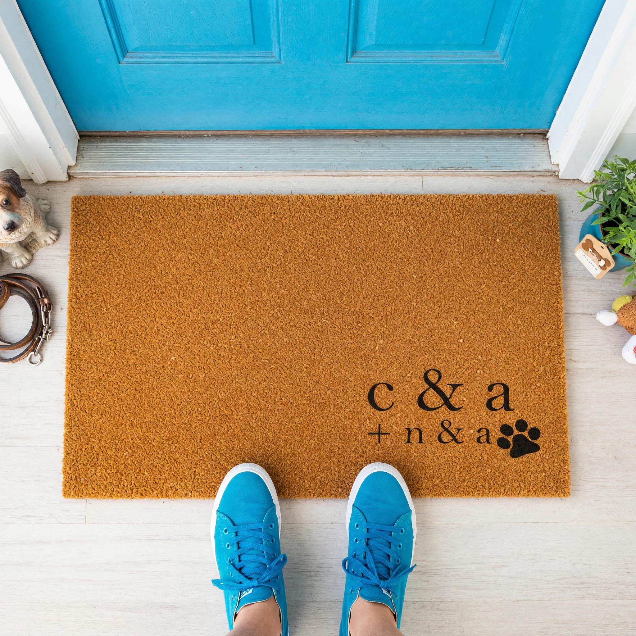 Custom Initial Doormat, Personalized Welcome Mat, Paw Print Front Porch