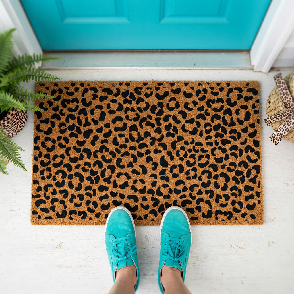 Leopard Print Welcome Doormat, Cheetah Pattern Front Porch Mat, Safari Animal