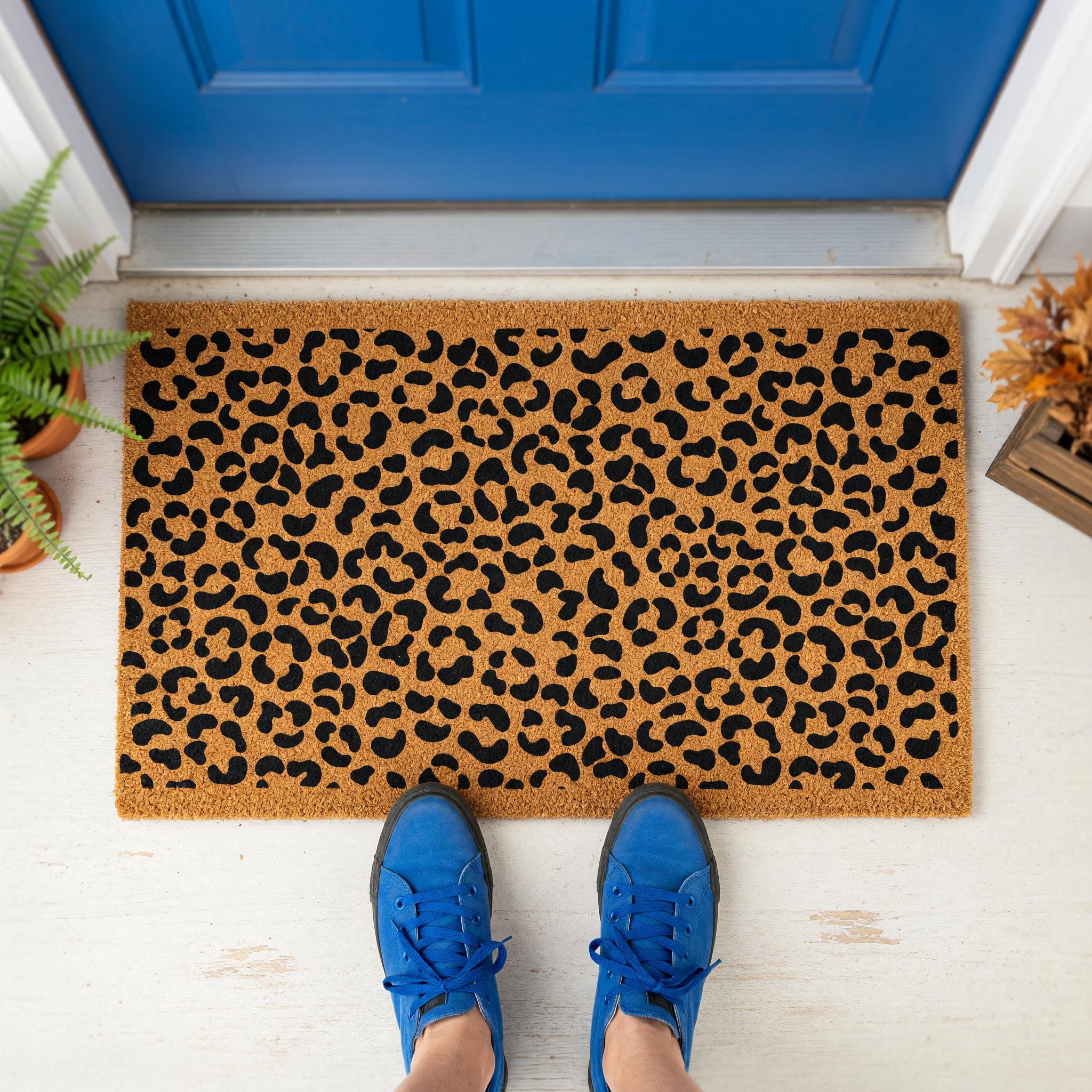 Leopard Print Welcome Doormat, Cheetah Pattern Front Porch Mat, Safari Animal