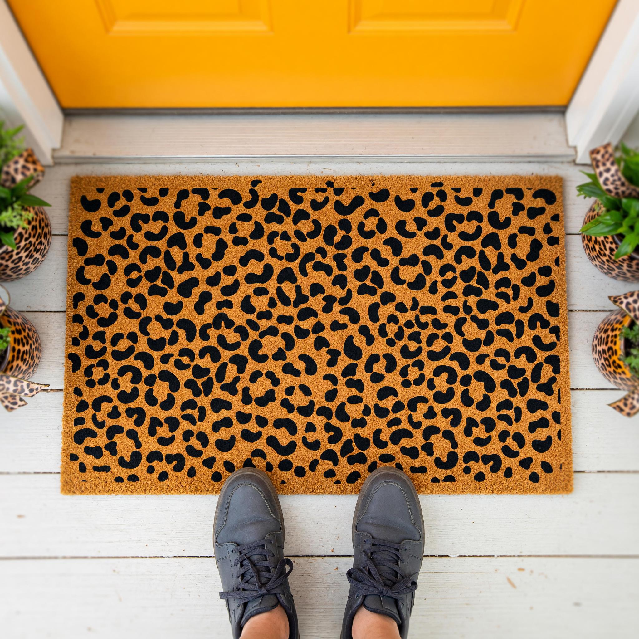 Leopard Print Welcome Doormat, Cheetah Pattern Front Porch Mat, Safari Animal