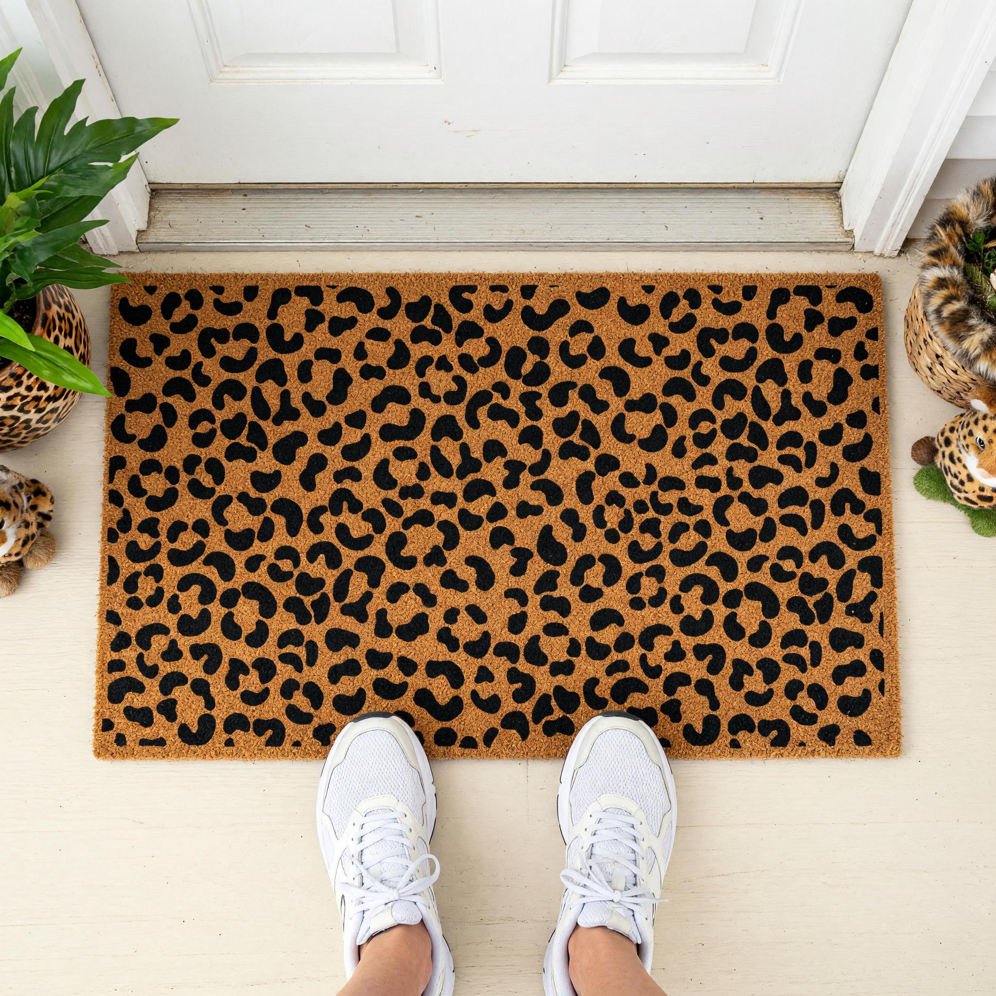 Leopard Print Welcome Doormat, Cheetah Pattern Front Porch Mat, Safari Animal