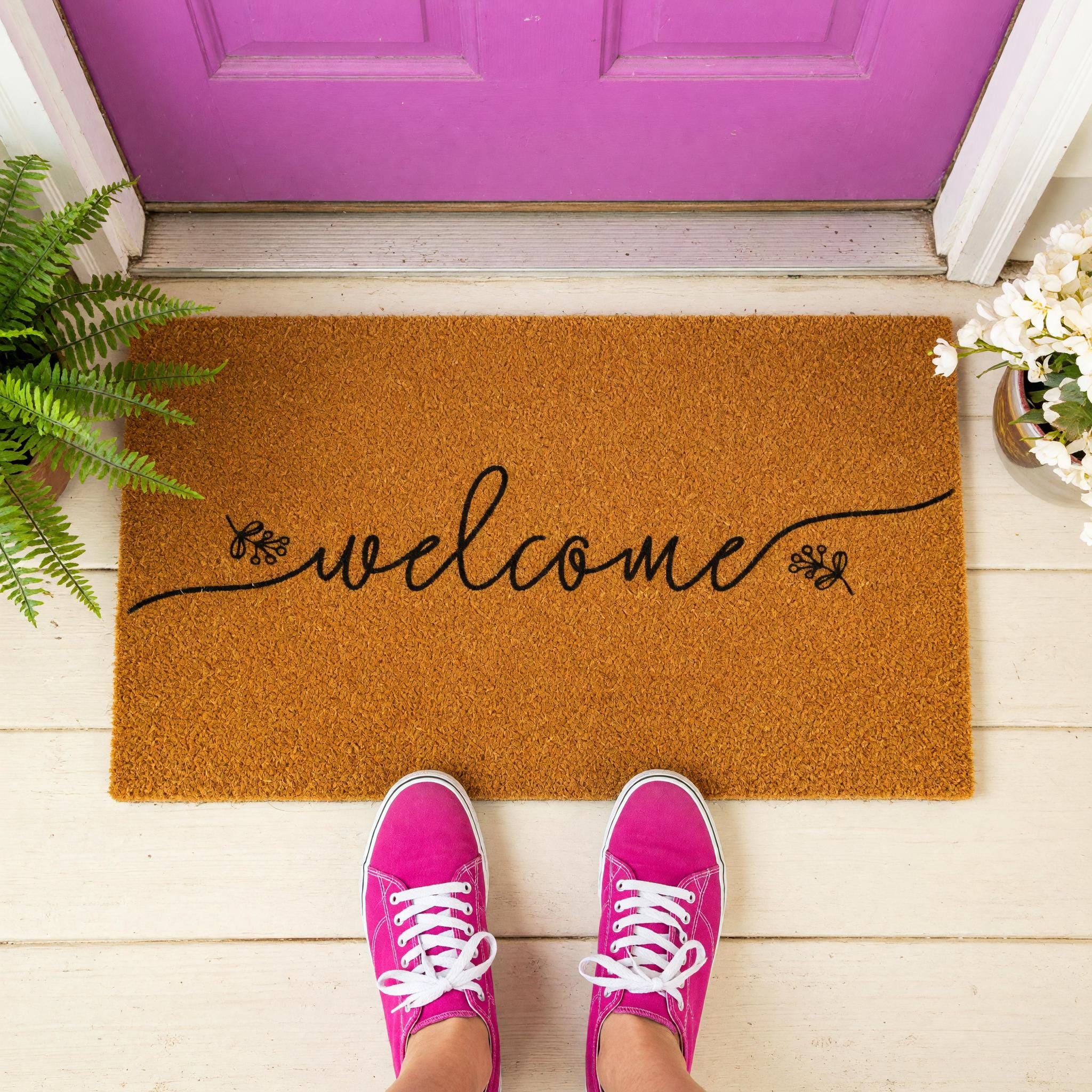 Welcome Doormat, Floral Front Porch Mat, New Home Gift, Closing Housewarming