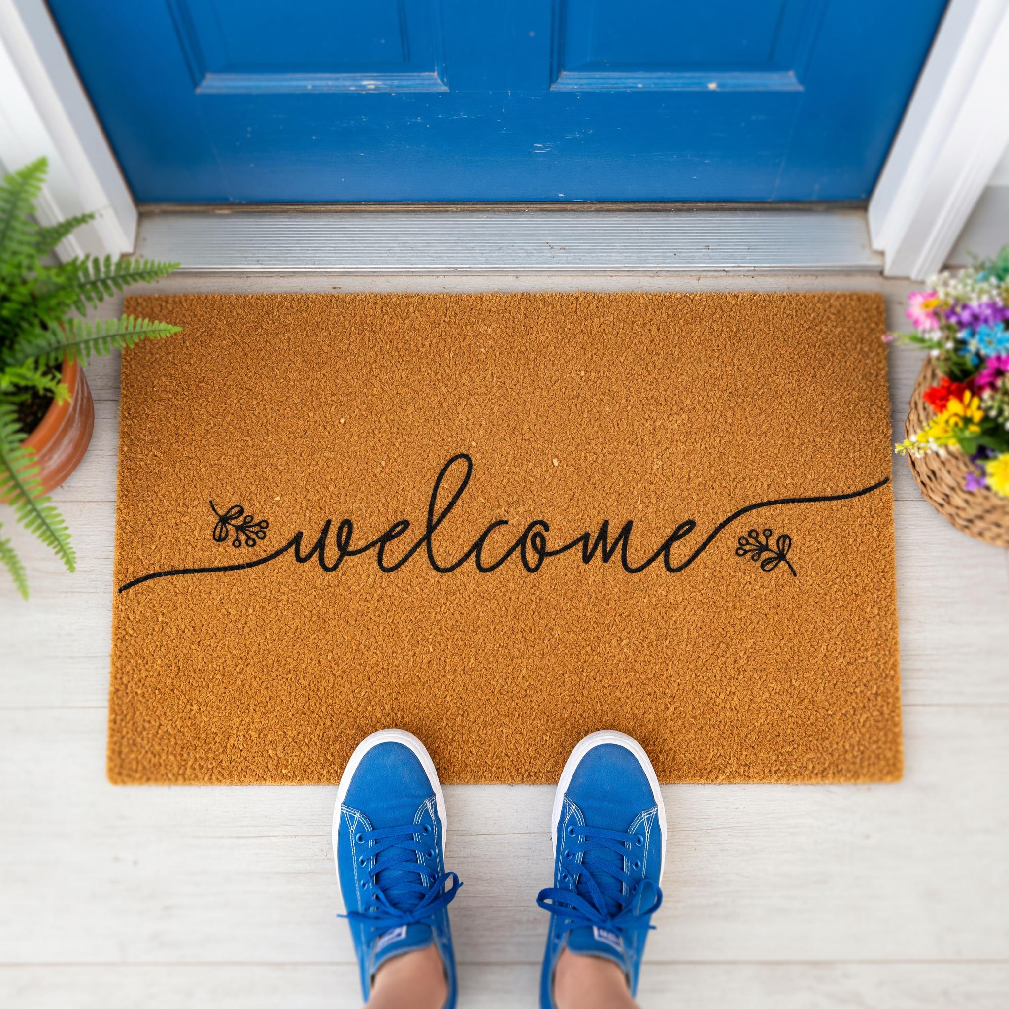 Welcome Doormat, Floral Front Porch Mat, New Home Gift, Closing Housewarming