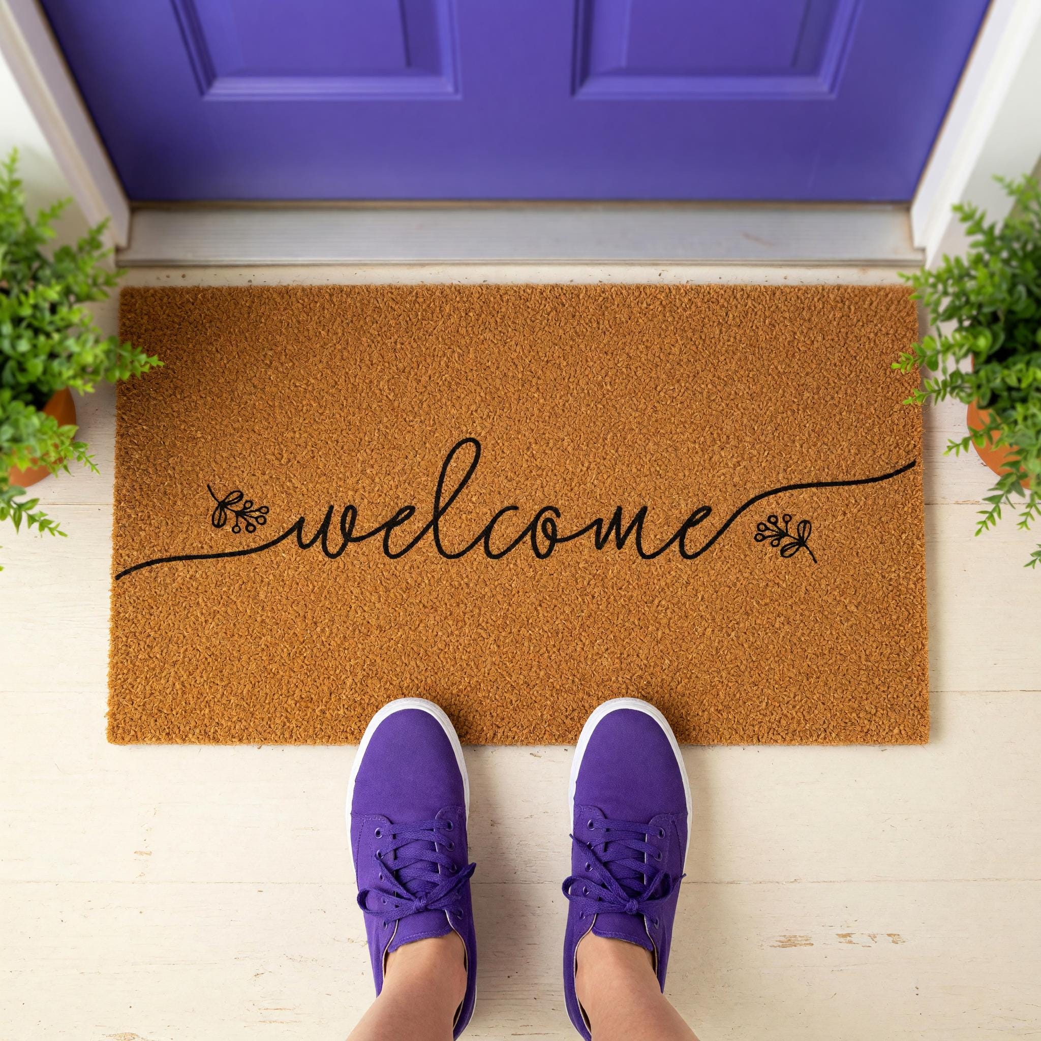 Welcome Doormat, Floral Front Porch Mat, New Home Gift, Closing Housewarming